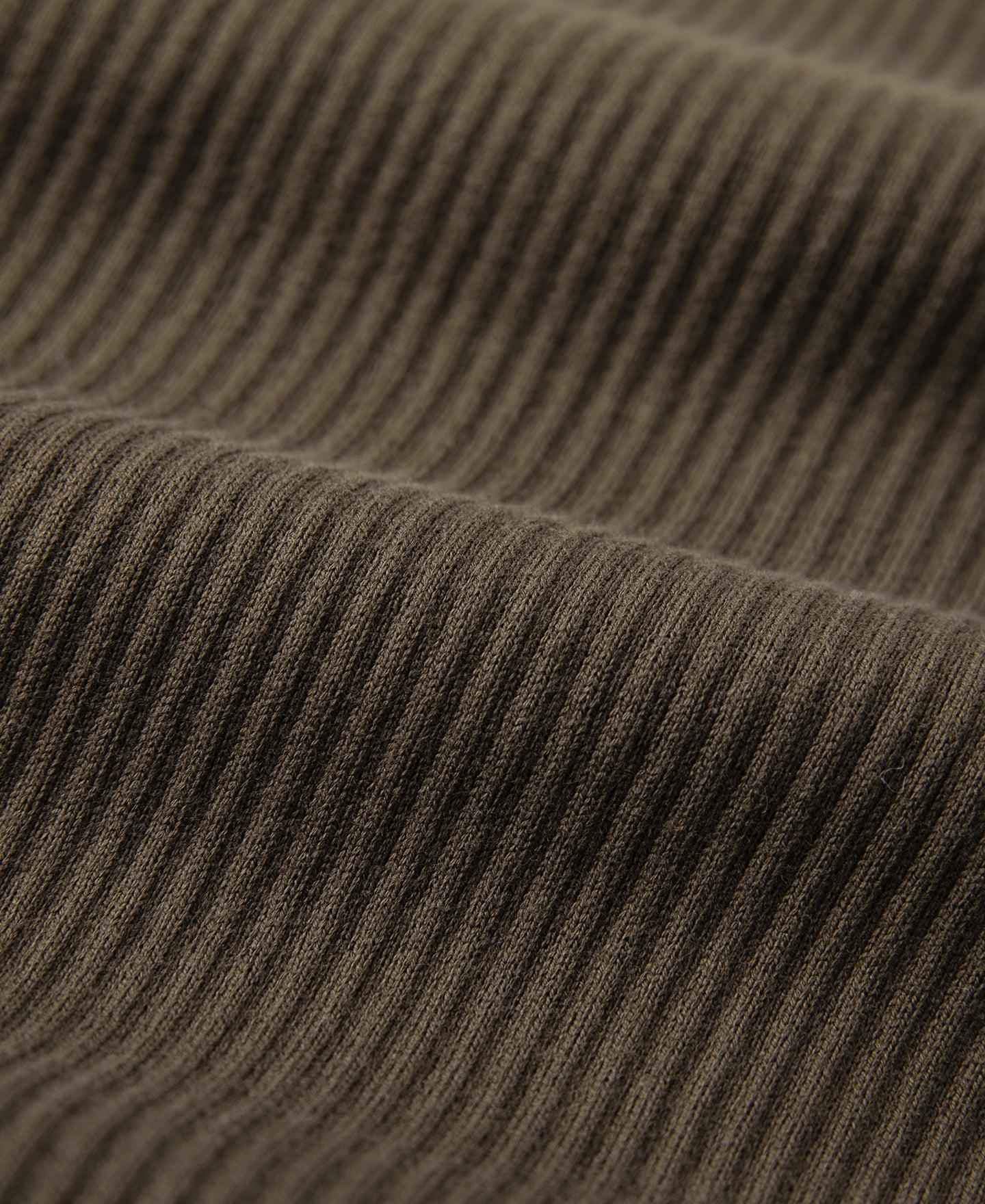 Ribbed Long Sleeve Henley T-Shirt - Olive Brown Product Image