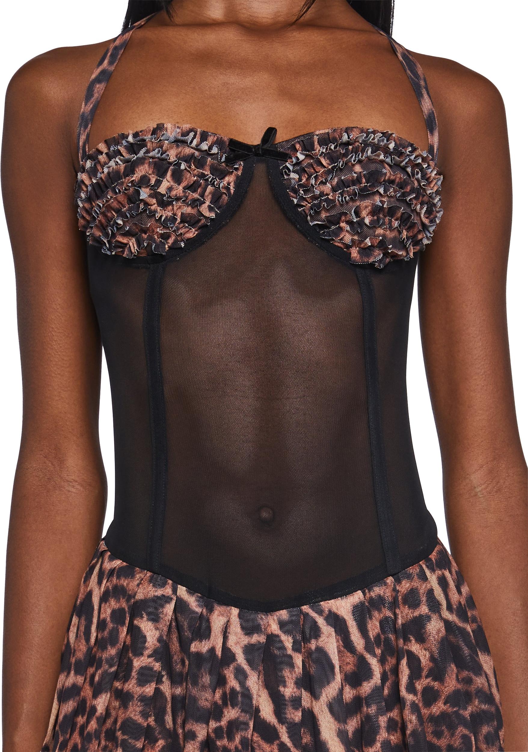 Womens Sexy Leopard Mesh Mini Dress - Multi Product Image