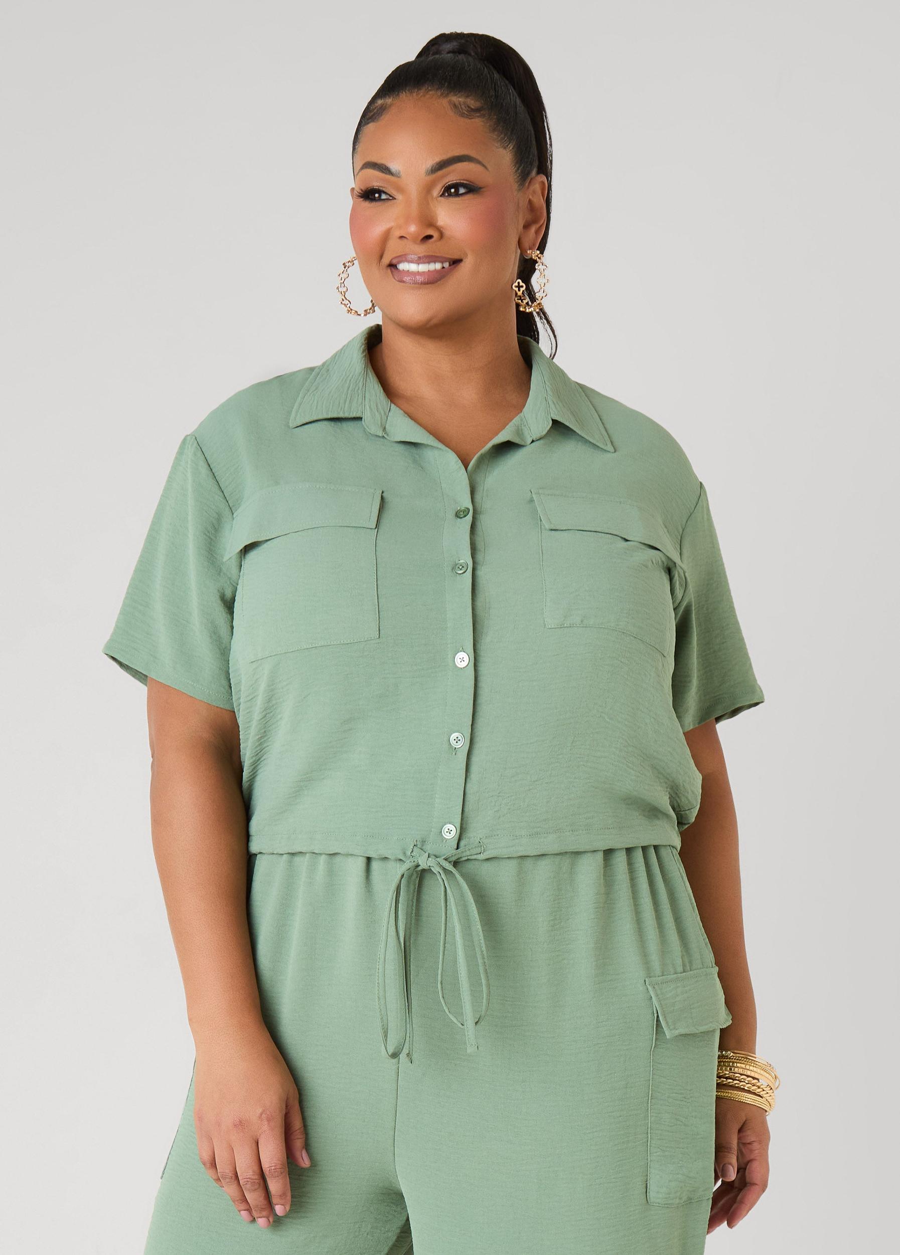 Drawstring Cropped Shirt Product Image