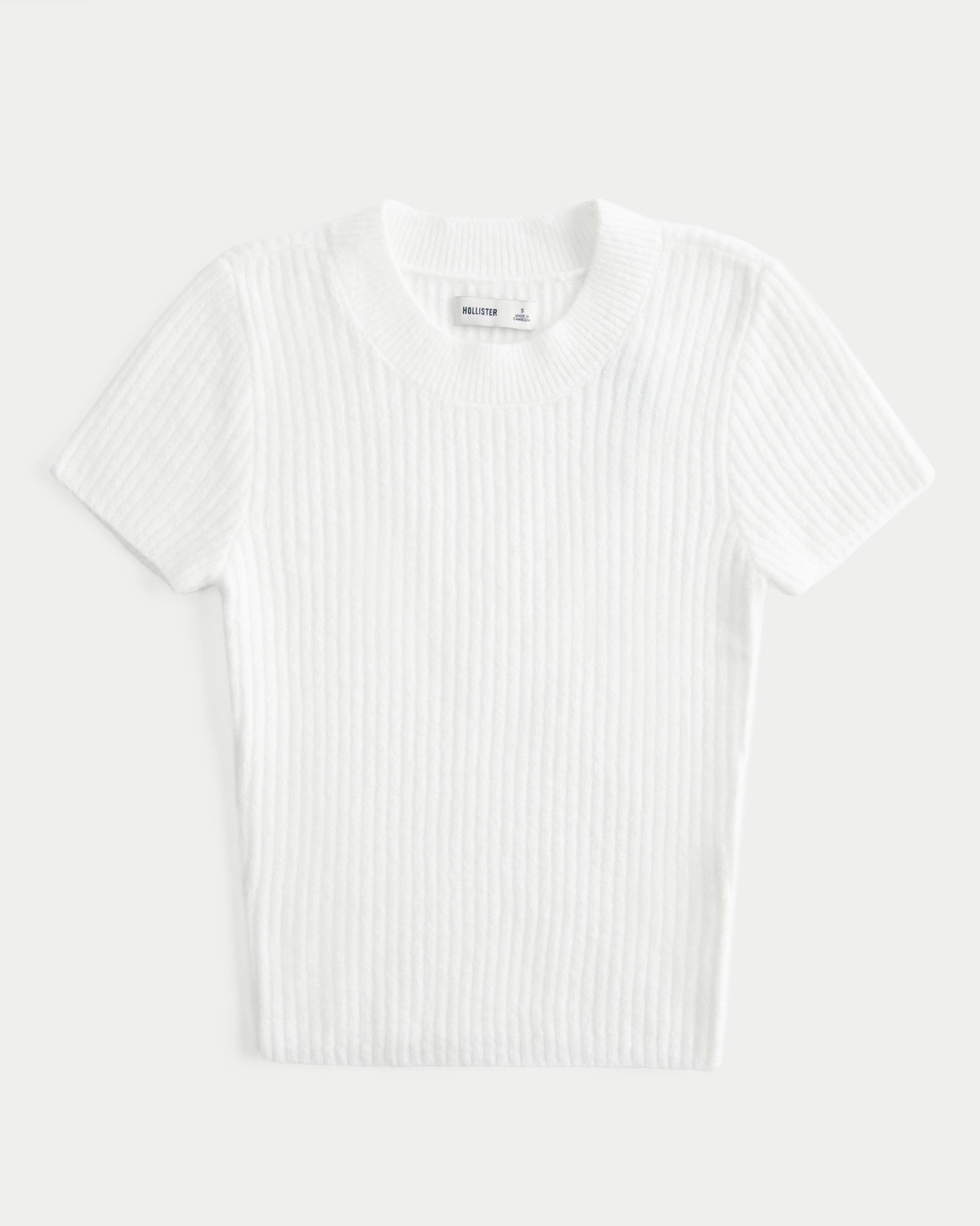 Short-Sleeve Ribbed Crew Sweater Product Image