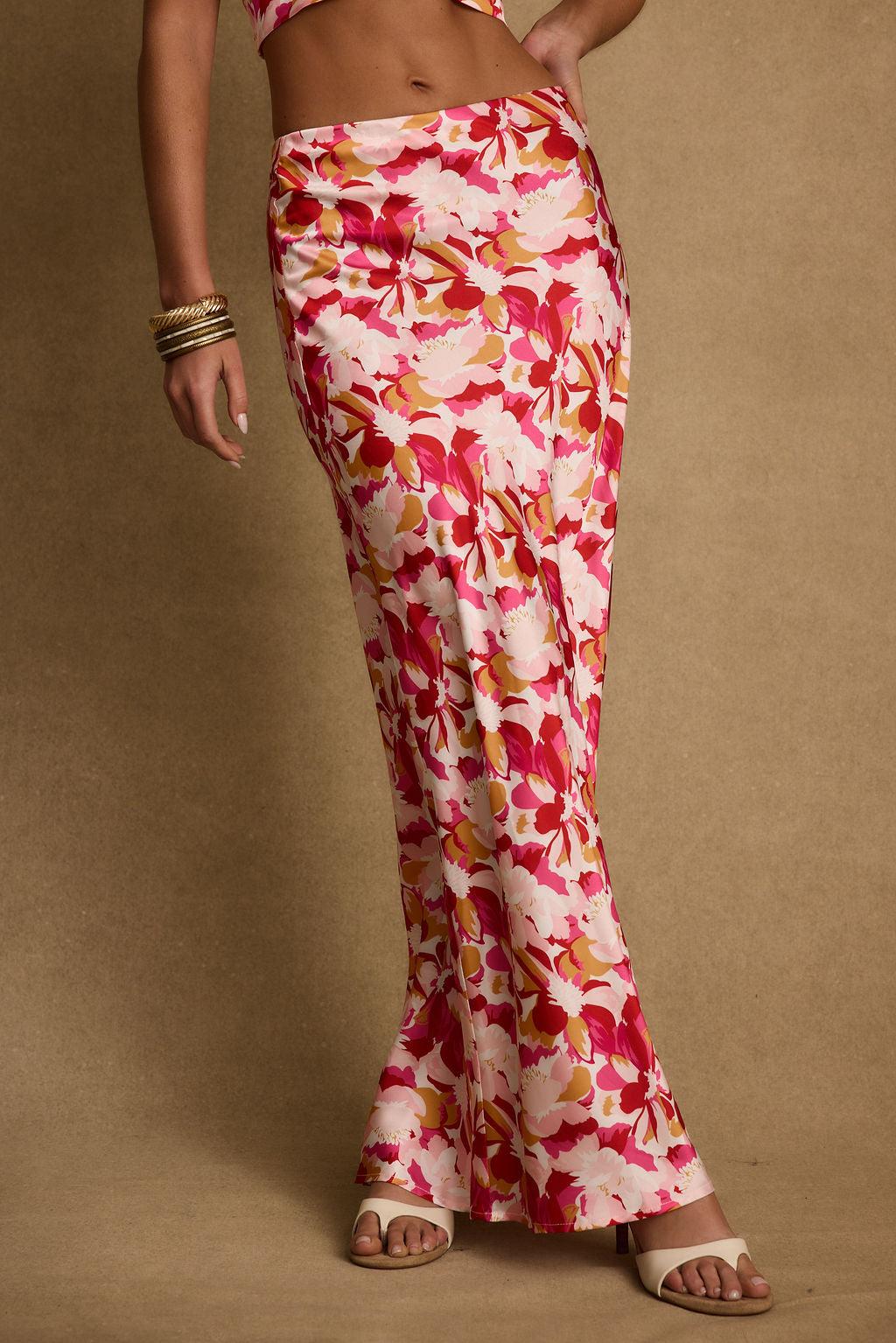 Joelle Pink Floral Maxi Skirt Product Image