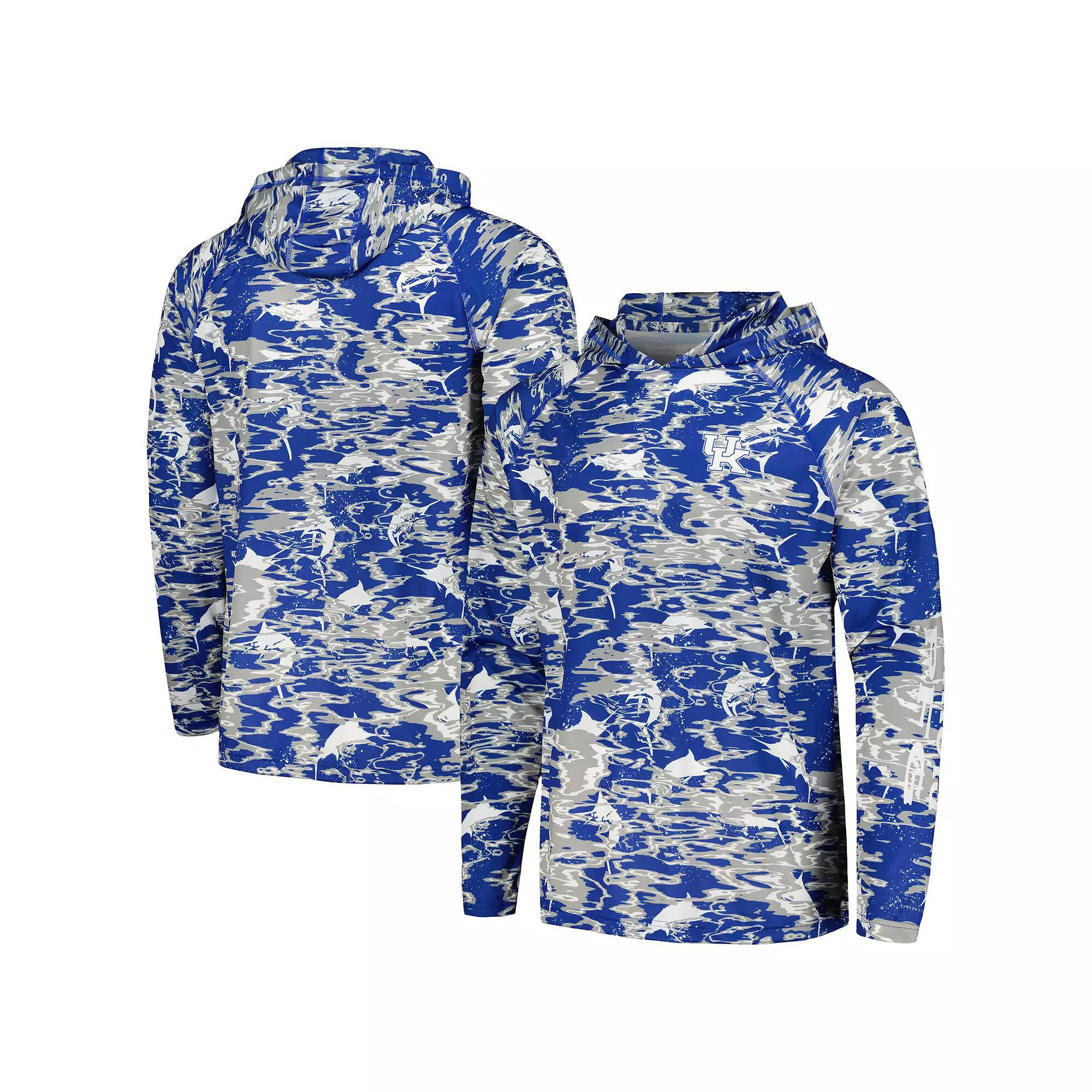 Men's Columbia  Royal Kentucky Wildcats PFG Terminal Tackle Omni-Shade Rippled Long Sleeve Hooded T-Shirt, Size: XL, Blue Product Image