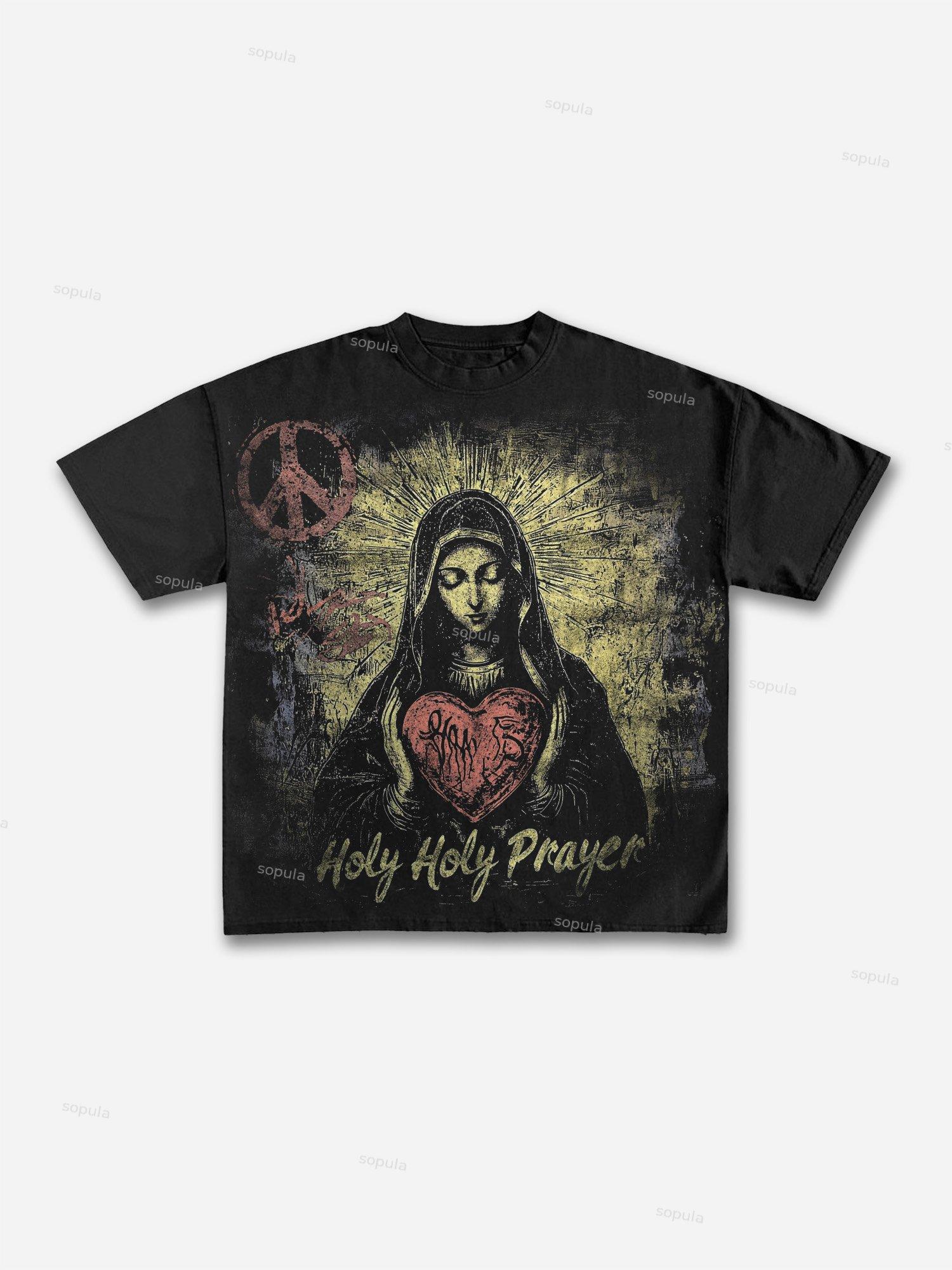 Vintage Holy Prayer Old Graphic Cotton T-shirt Product Image