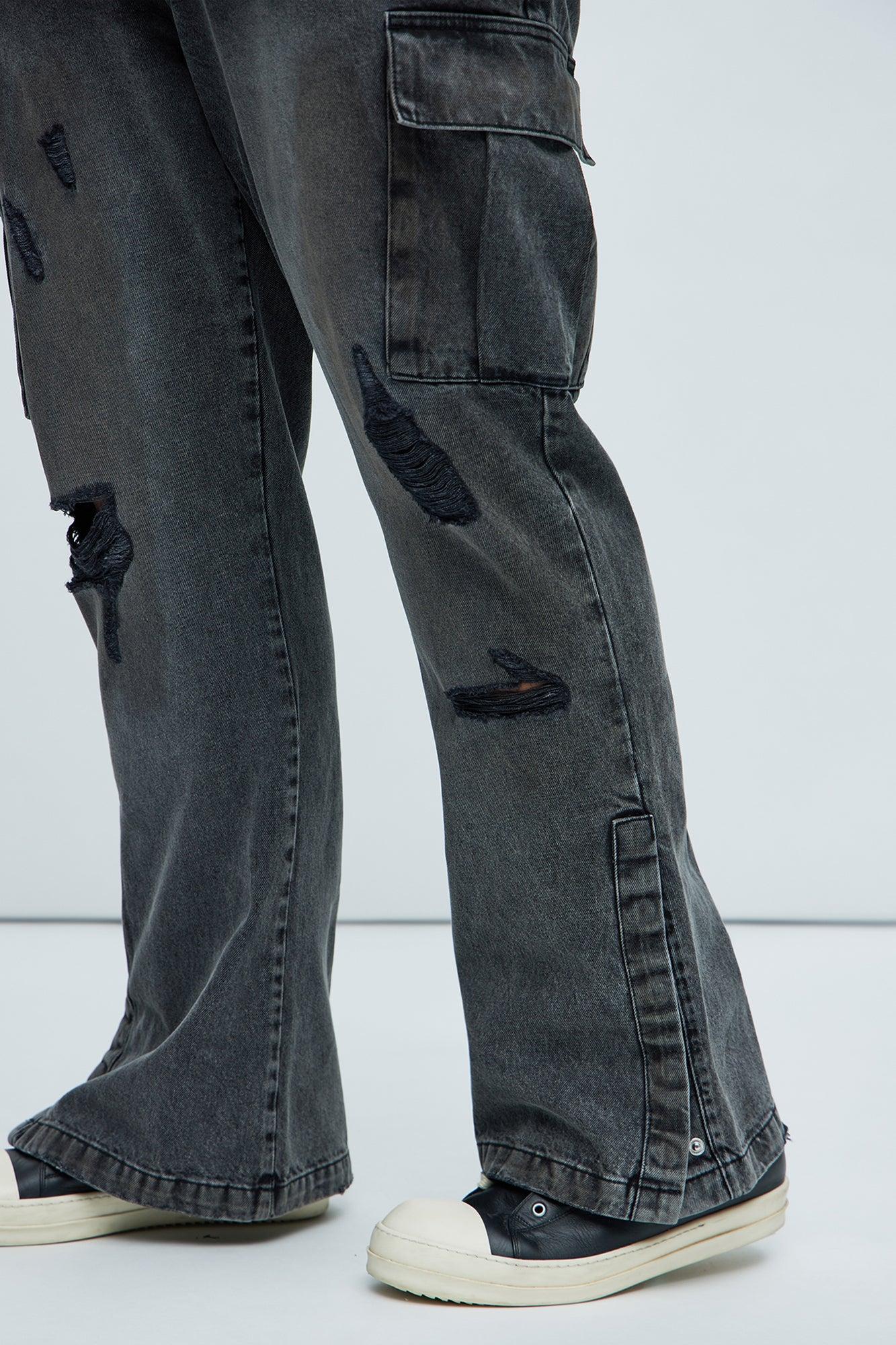Stacked Slim Flare Kyan Cargo Jeans - Charcoal Product Image