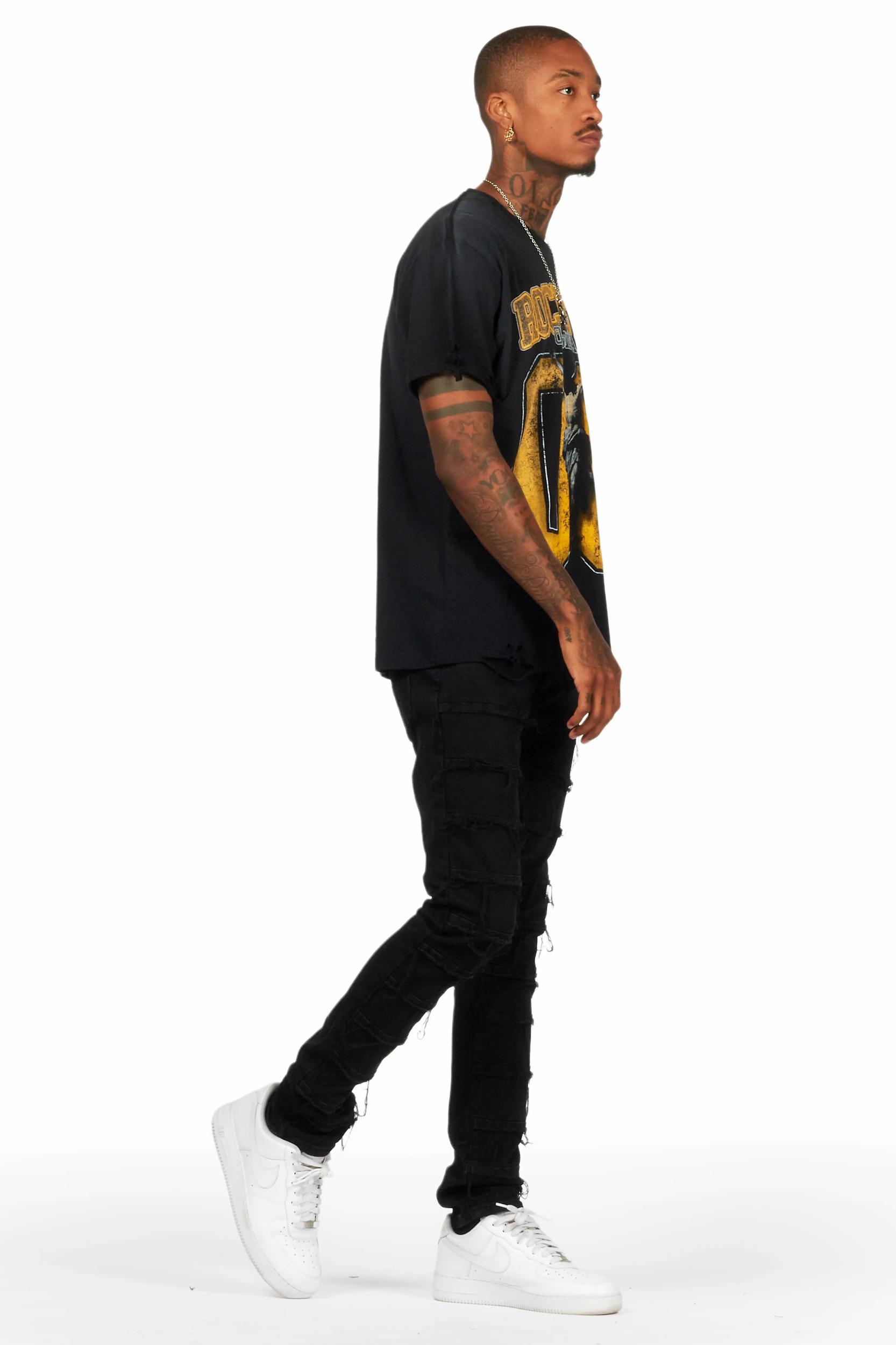 Waylon Black Frayed Slim Fit Jean Male Product Image