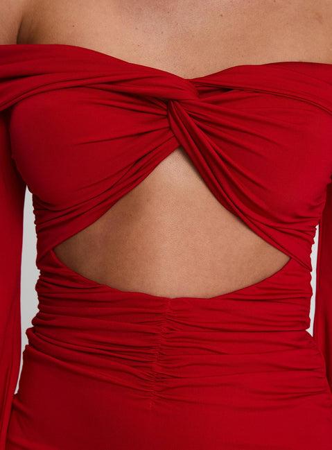 Vistoria Long Sleeve Mini Dress Red Product Image