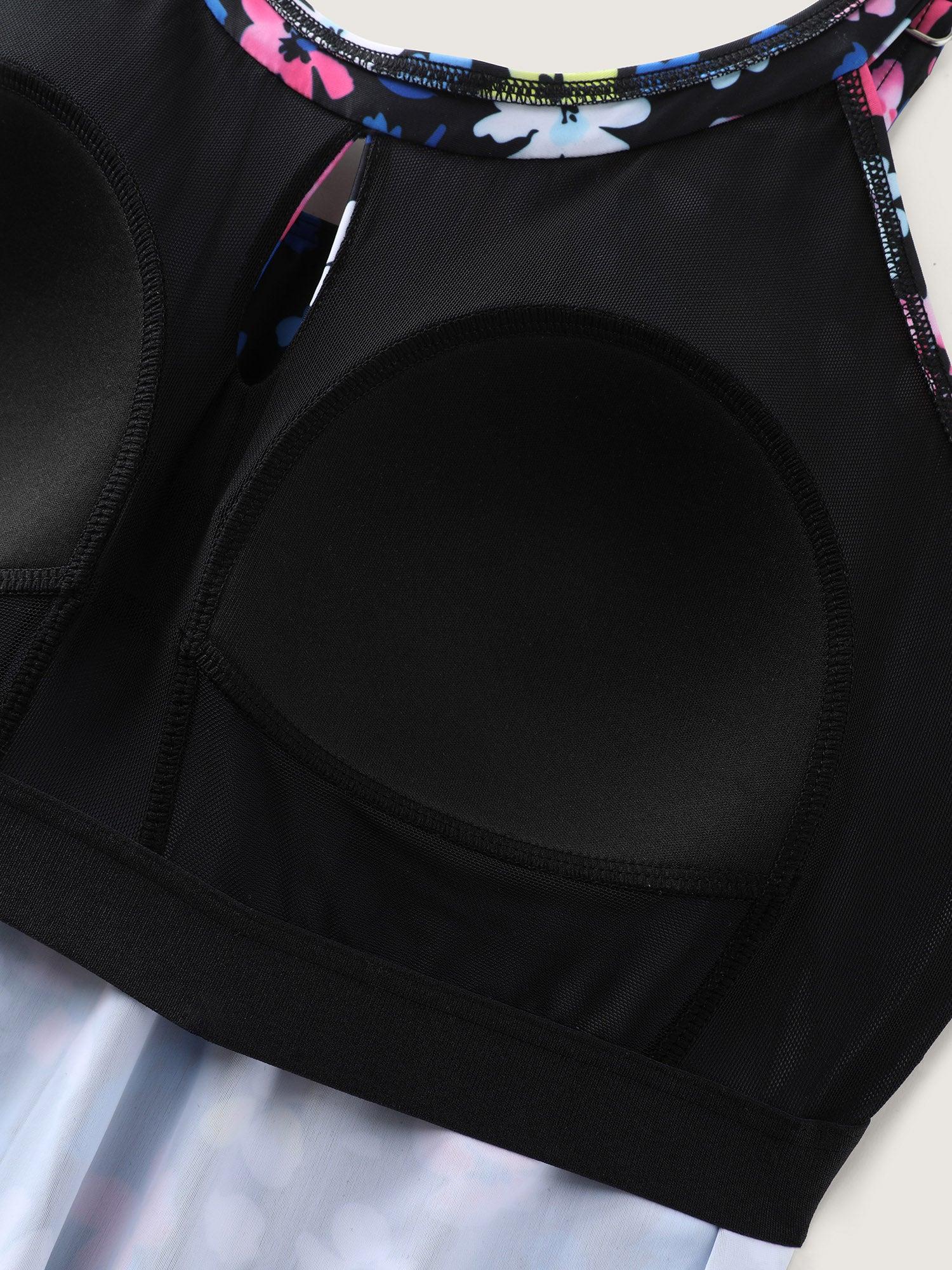 Floral Print Keyhole Pockets Swim Romper Female Product Image