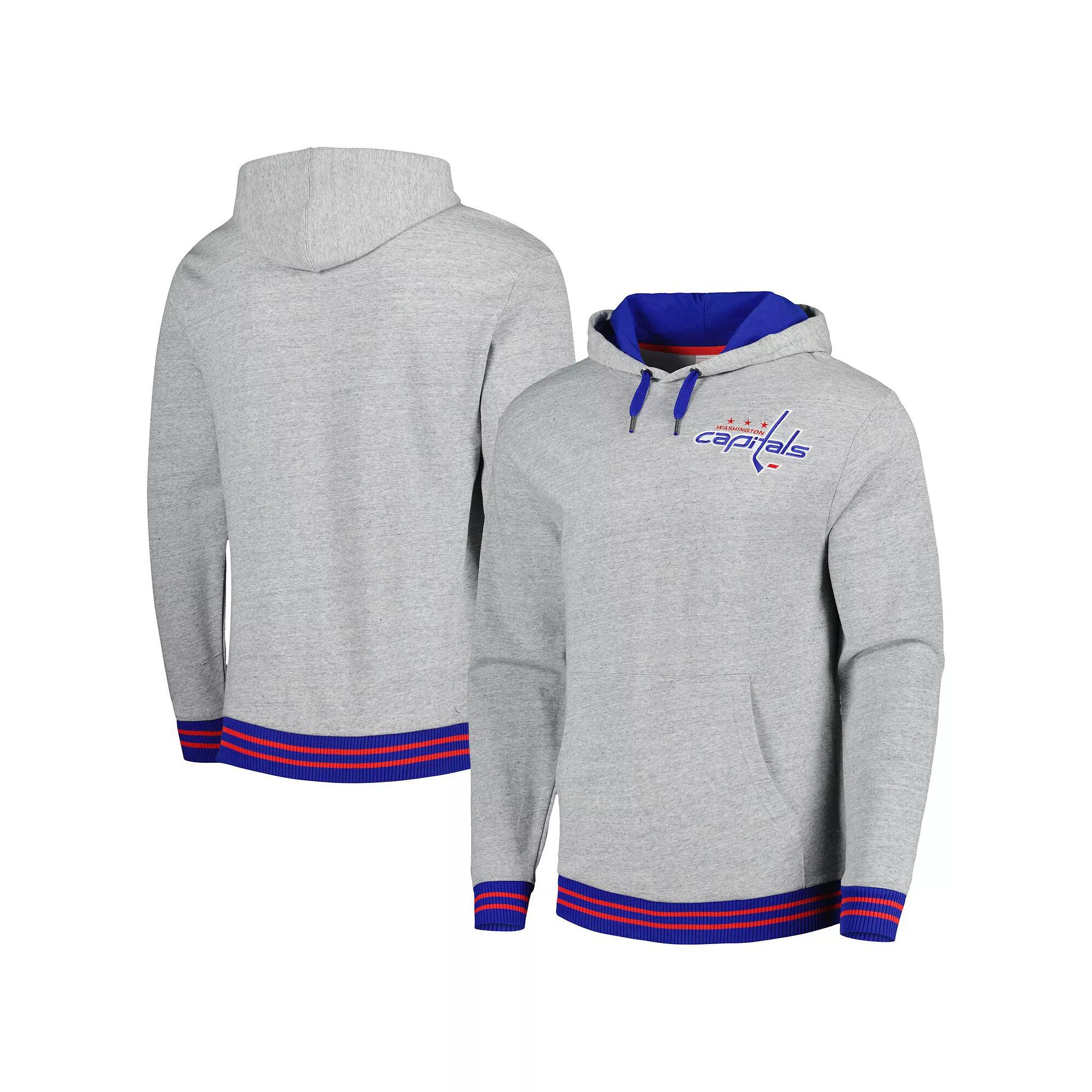 Men's Mitchell & Ness  Heather Gray Washington Capitals Classic French Terry Pullover Hoodie, Size: Small, Grey Product Image
