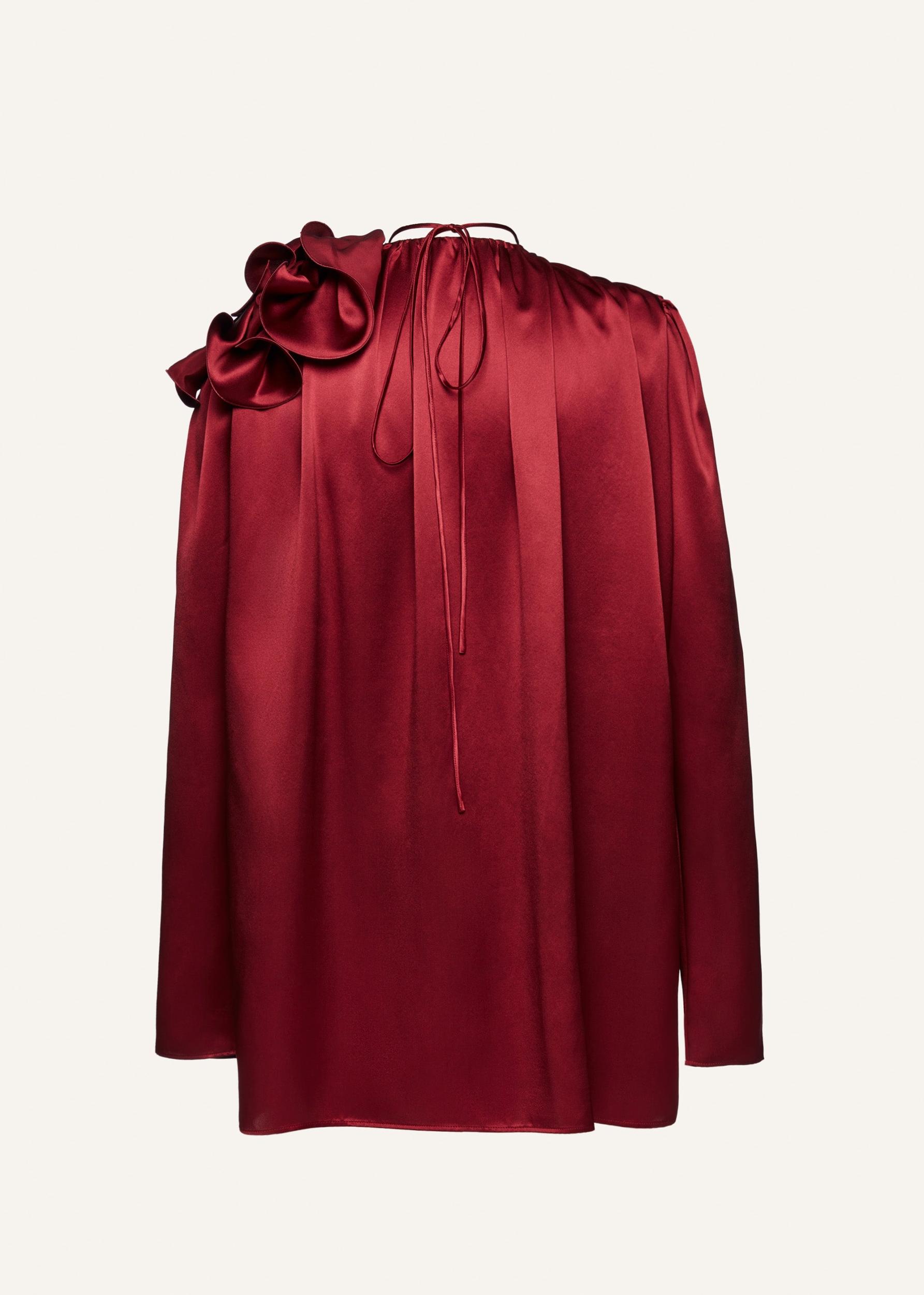 Classic silk flower blouse in burgundy Product Image