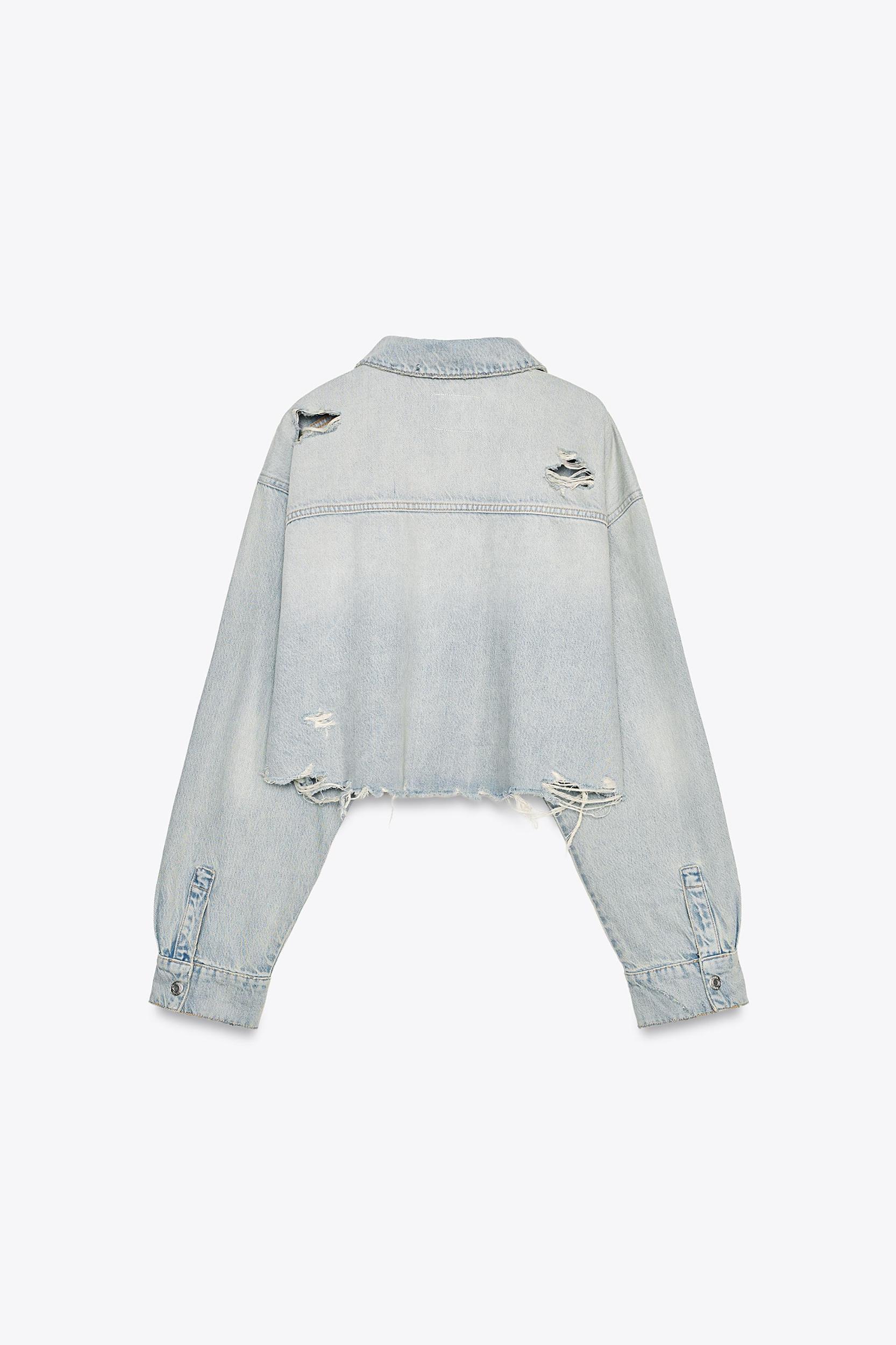 RIPPED TRF CROP DENIM JACKET Product Image