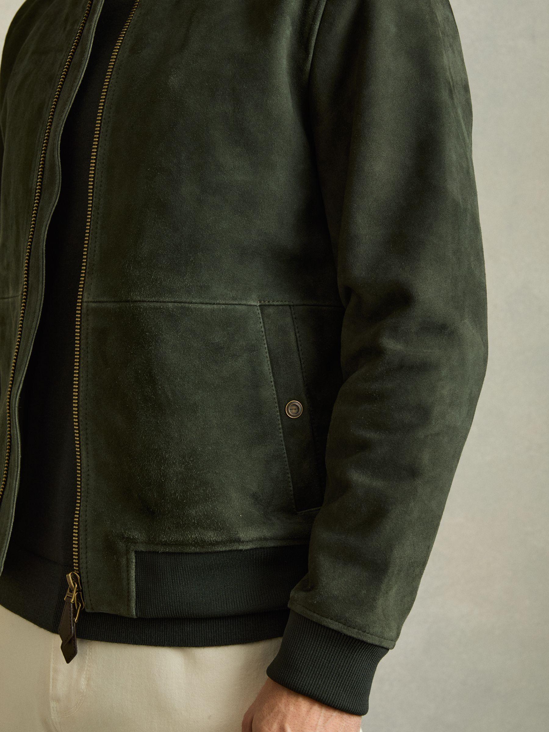 Suede Zip-Through Bomber Jacket in Antique Dark Forest Green Product Image