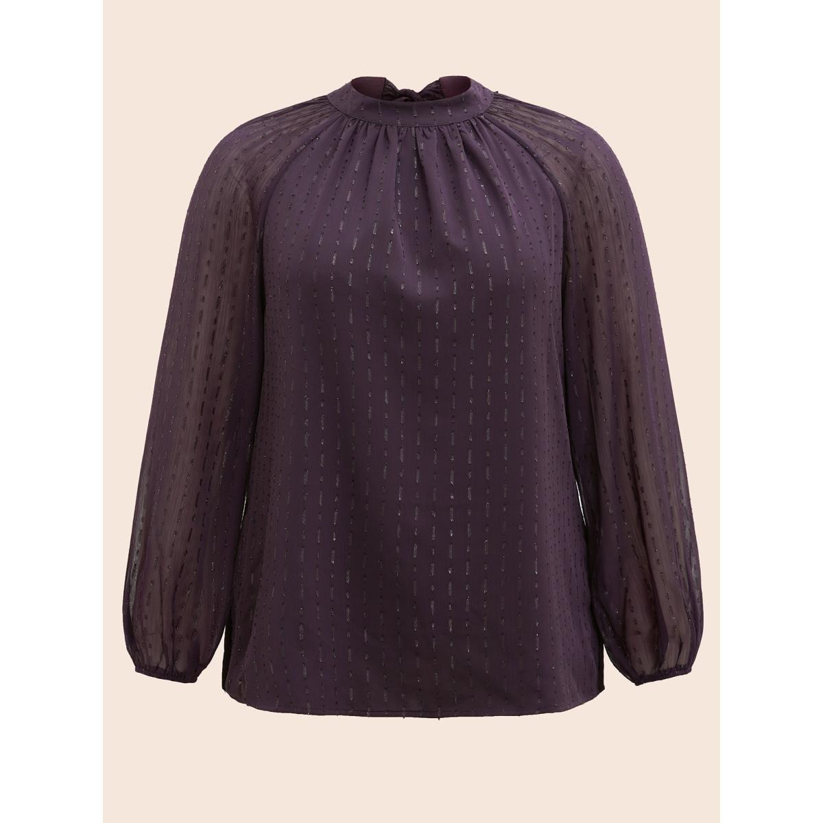 Plus Size Eggplant Luxe Chiffon Stand Up Collar Blouse Women Work From Home Long Sleeve Stand-up collar Work Blouses BloomChic 22-24/3X Product Image
