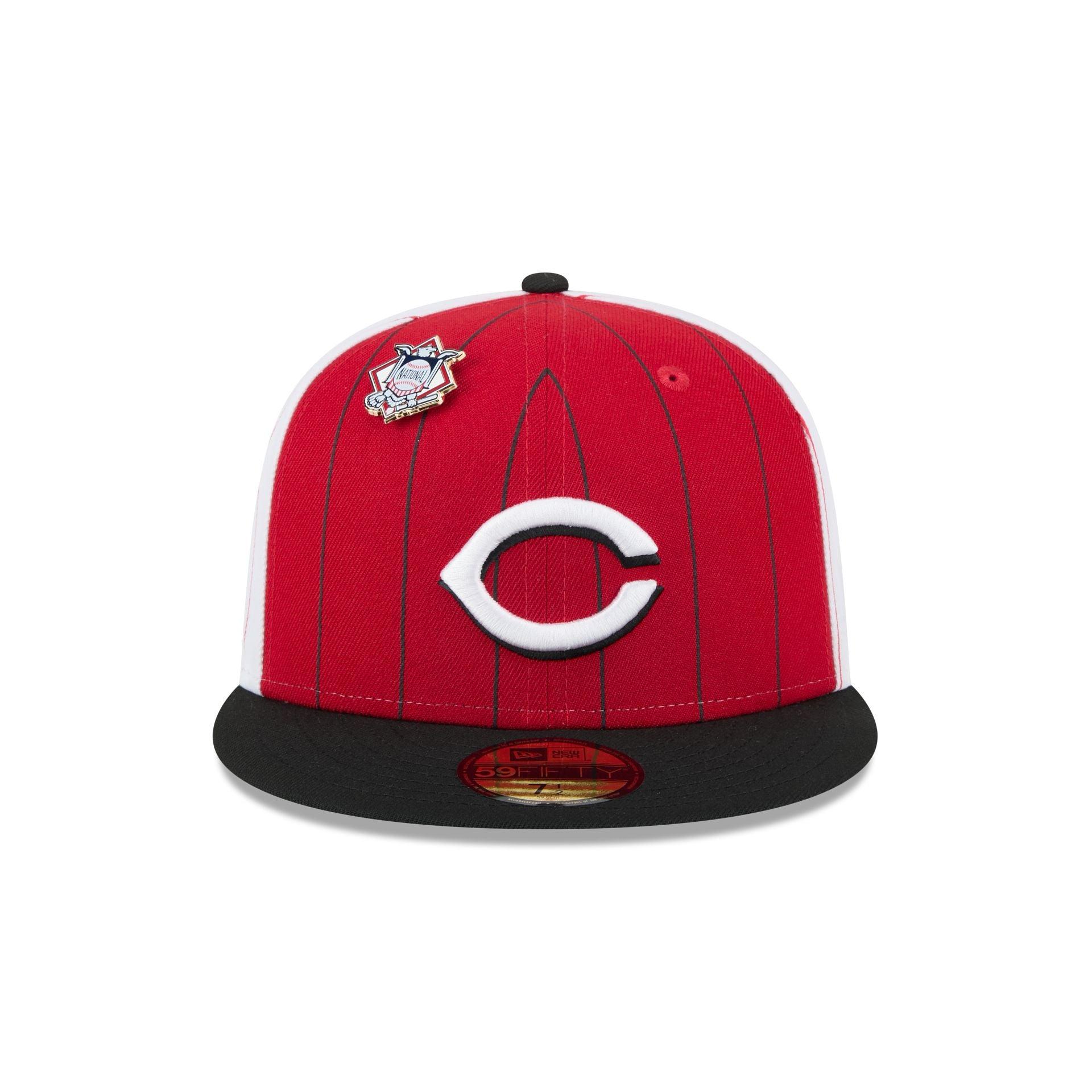 Cincinnati Reds Pinstripe League Pin 59FIFTY Fitted Hat Male Product Image