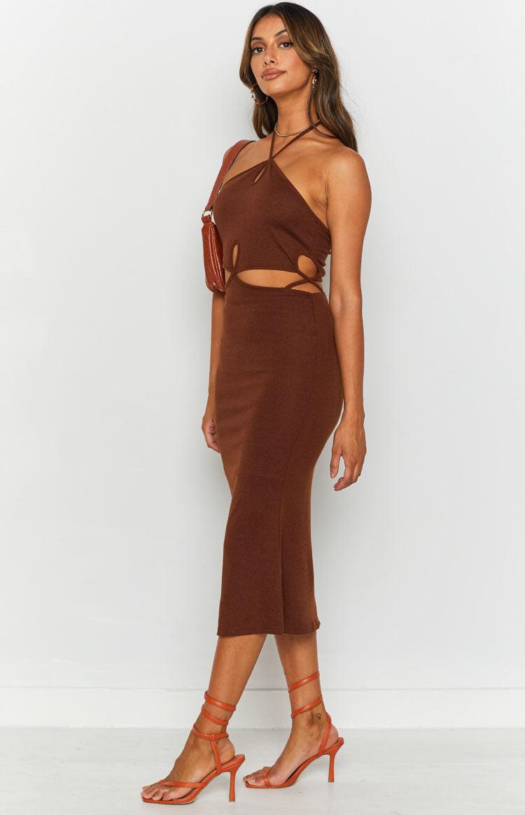 Quanah Cut Out Midi Dress Brown Product Image