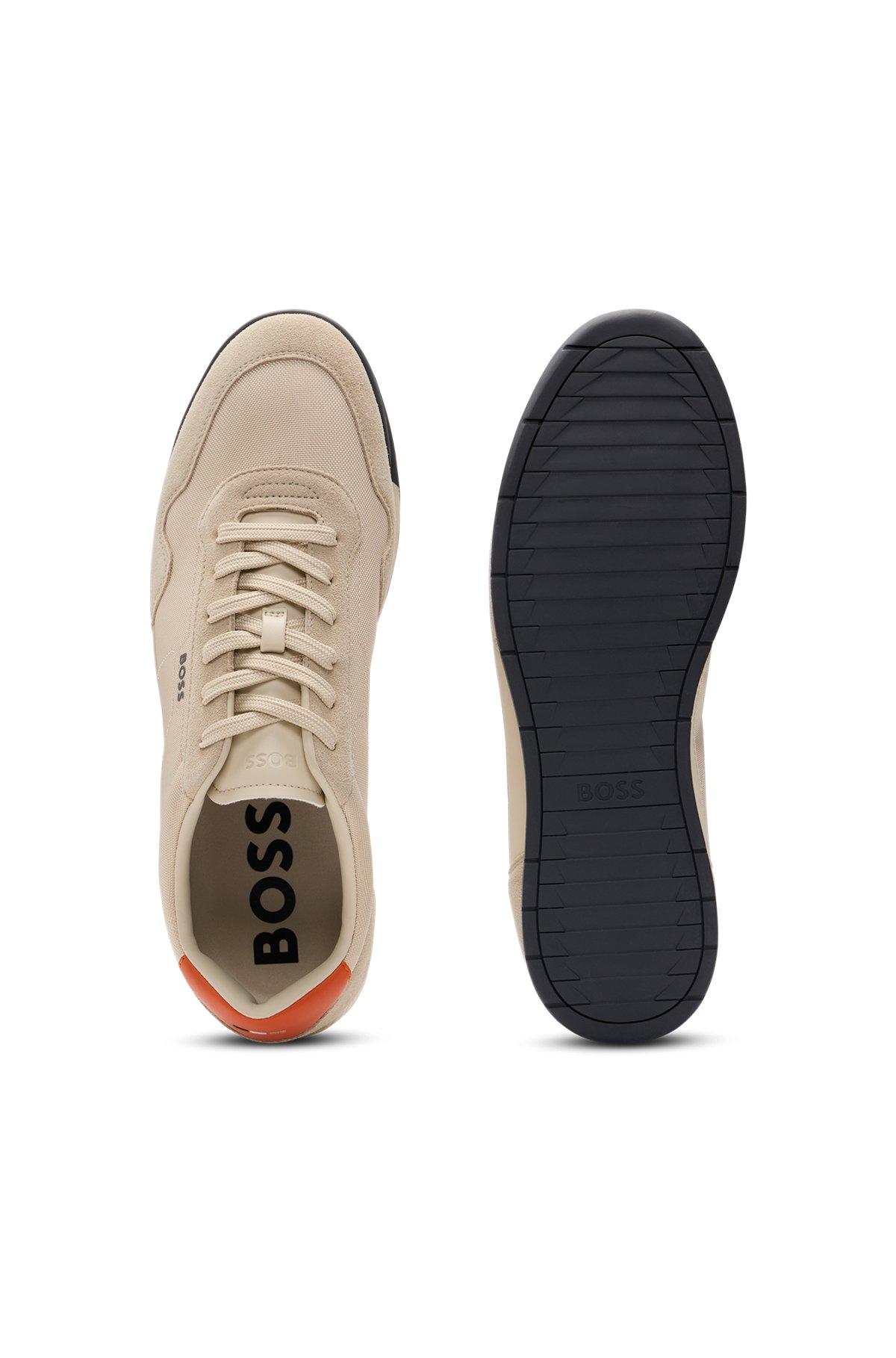 Mixed-material lace-up trainers with suede trims Product Image