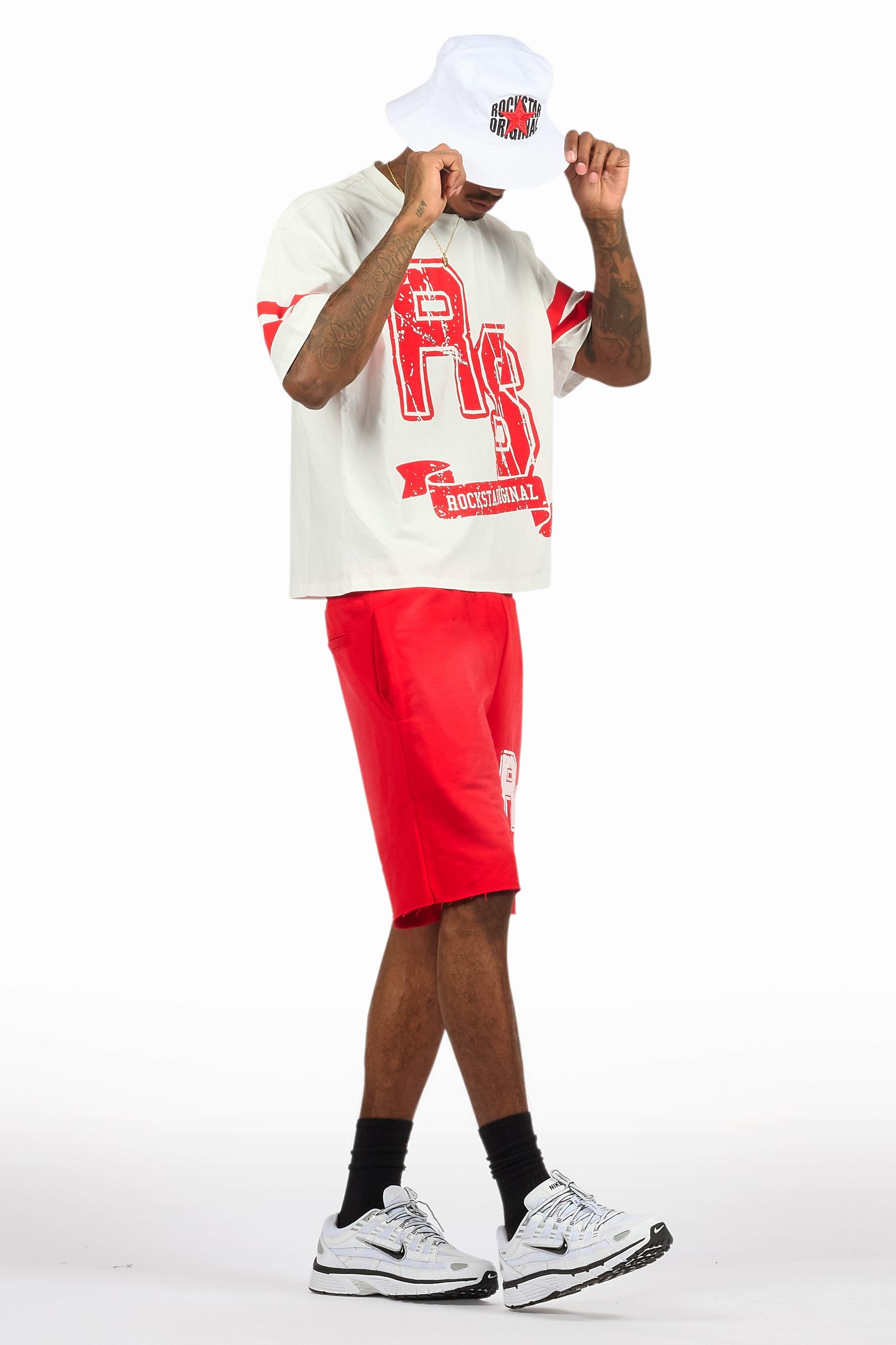 Alik White/Red Crop Boxy Tee Short Set Male Product Image