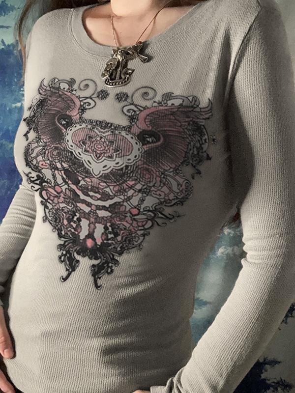 Vintage Abstract Print Slim Long Sleeve Knit Product Image