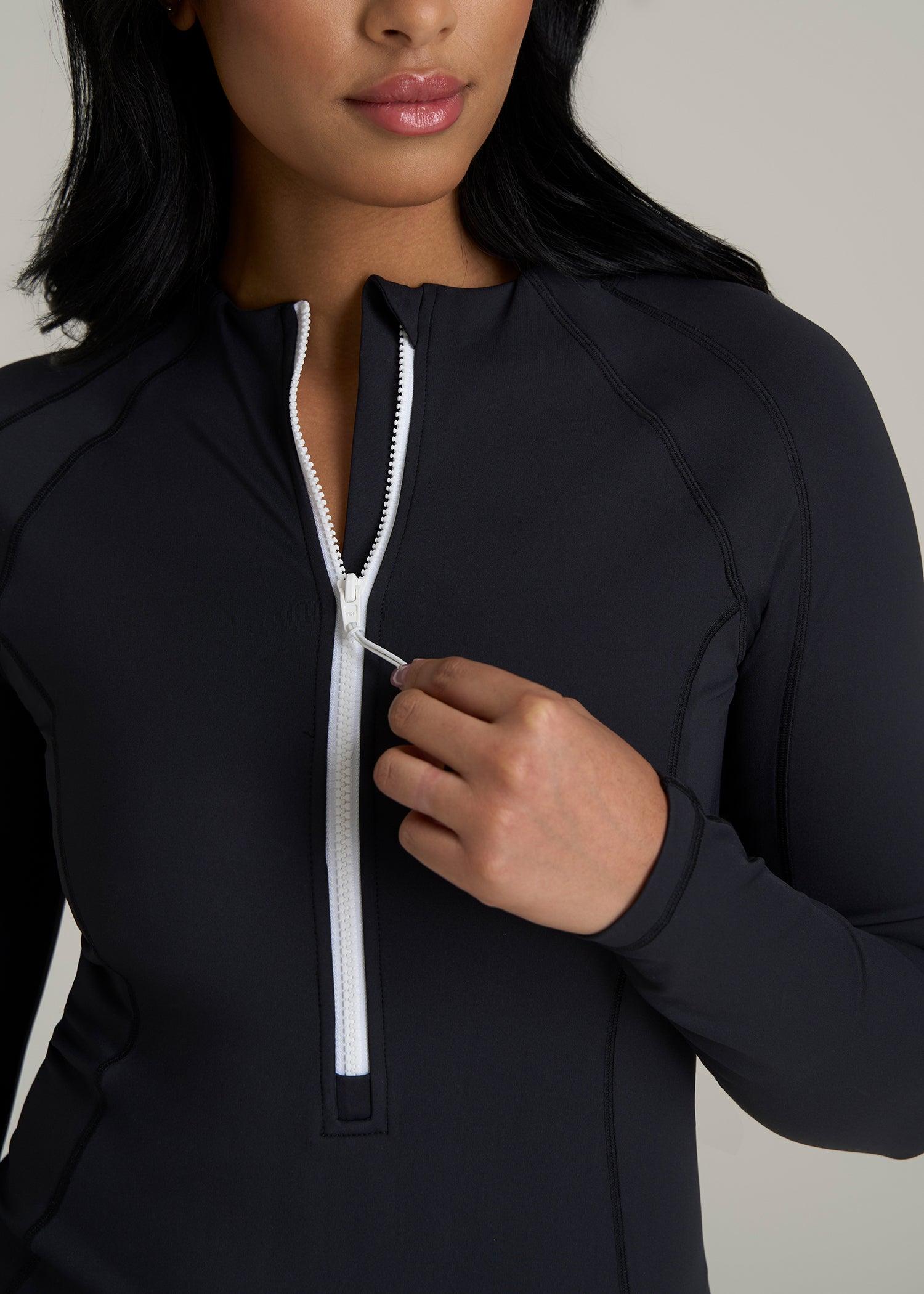 Long Sleeve UPF 50 One Piece Swimsuit for Tall Women in Black Product Image