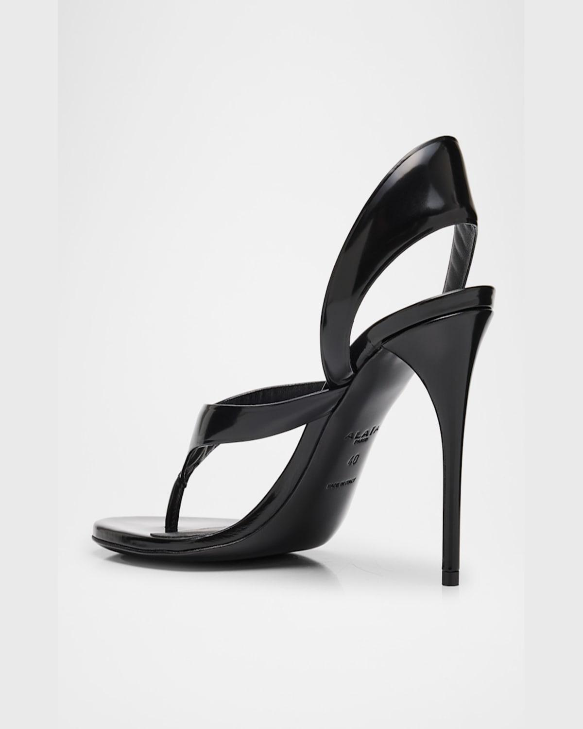 ALAÏA Leather Thong Slingback Sandals In Noir Product Image
