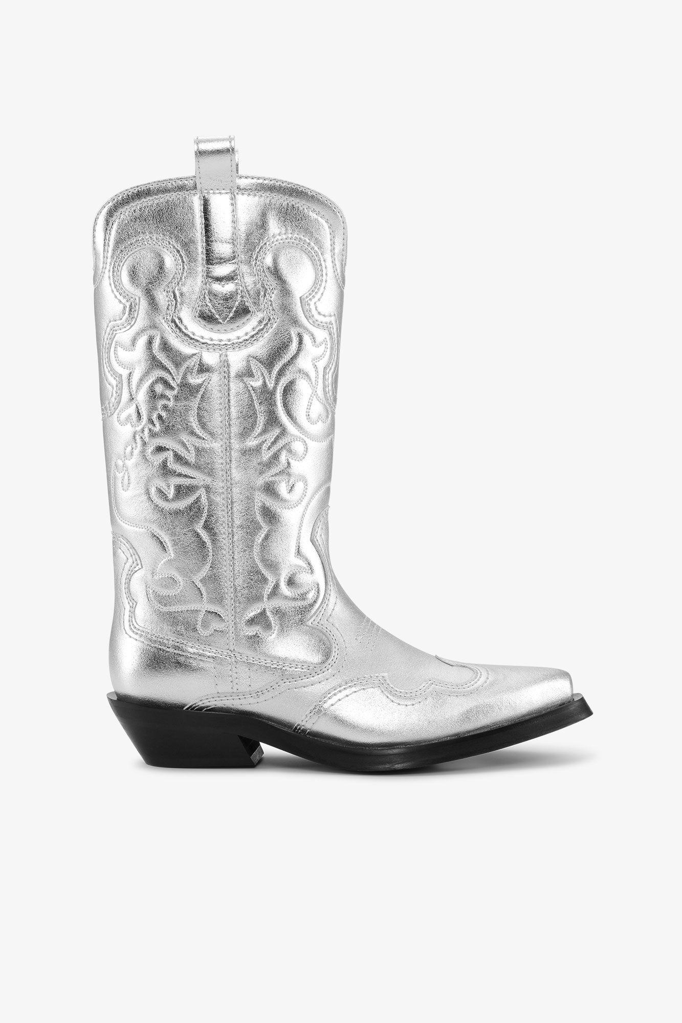 Silver Mid Shaft Embroidered Western Boots Product Image