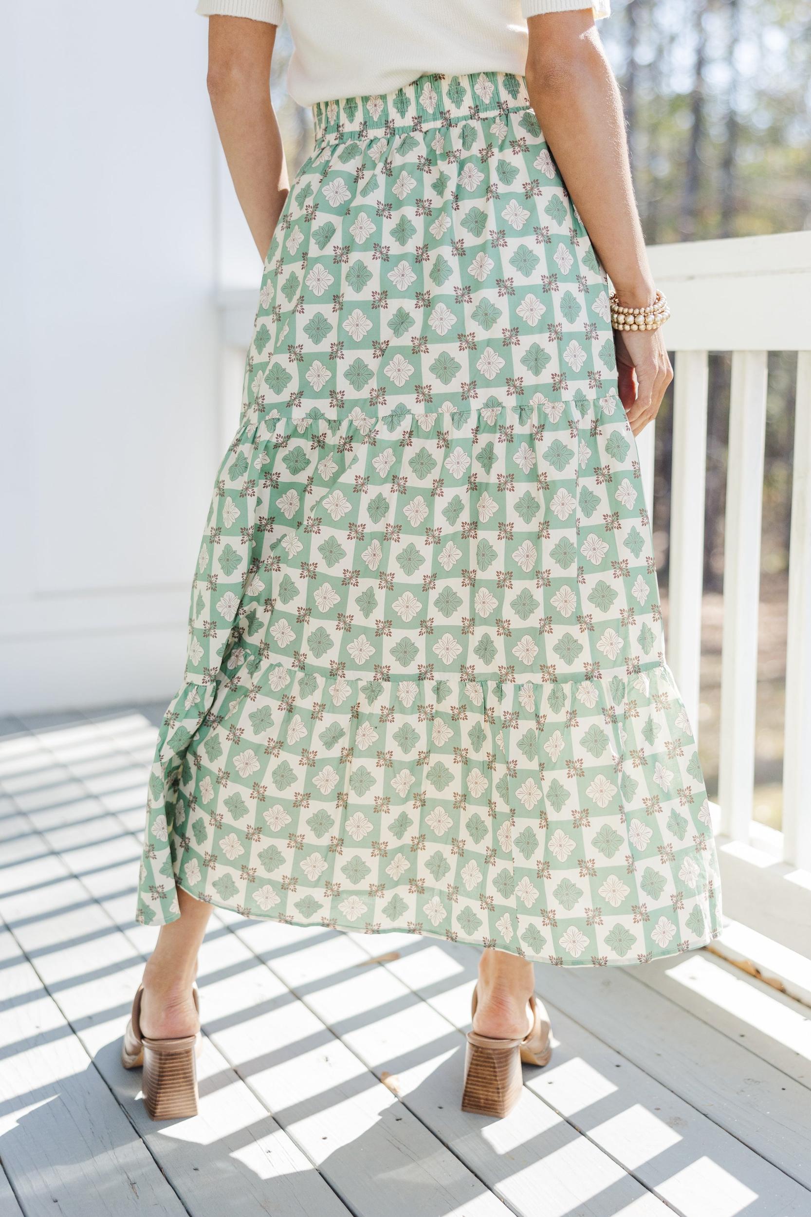 Wandering Way Olive Green Medallion Midi Skirt Female Product Image