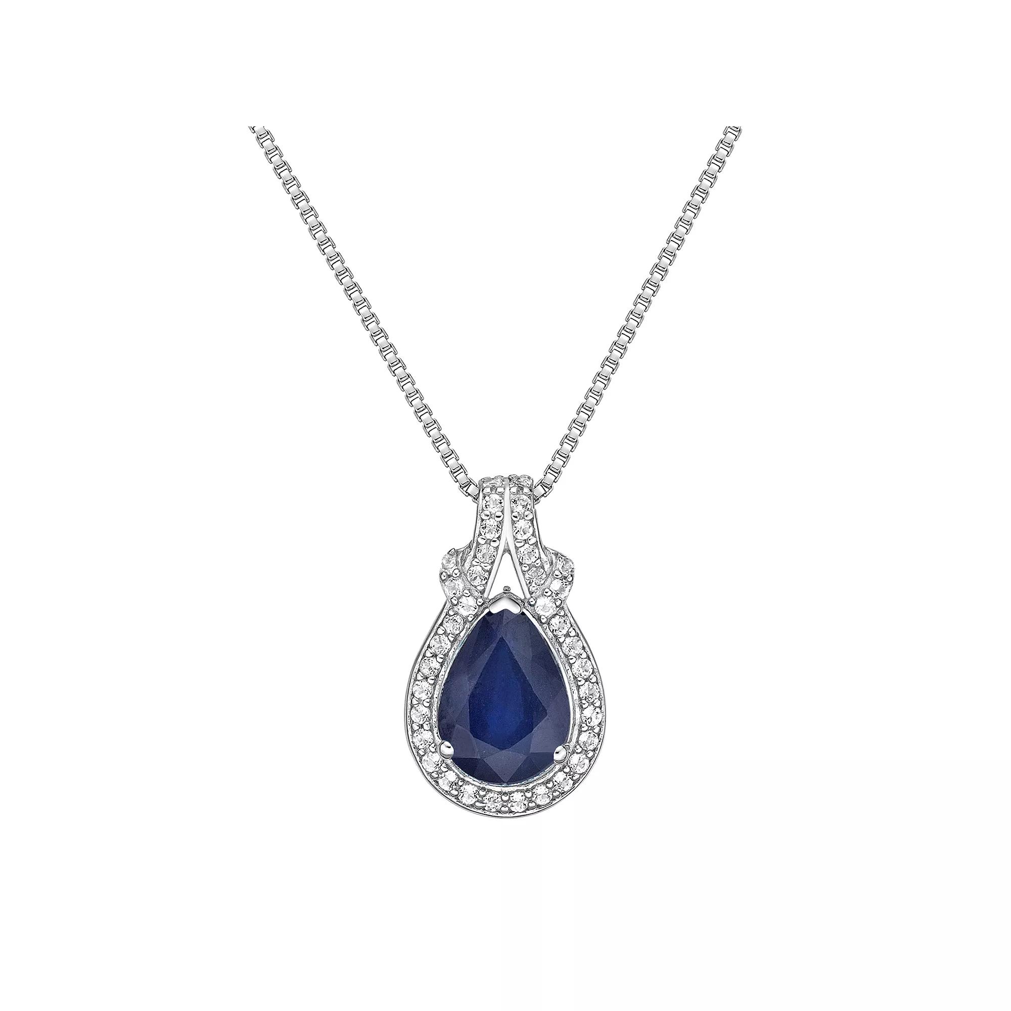 Gemminded 10k White Gold 1/6 Carat T.W. Diamond & Sapphire Pendant Necklace, Women's, Size: 18", 10k Whgold Product Image
