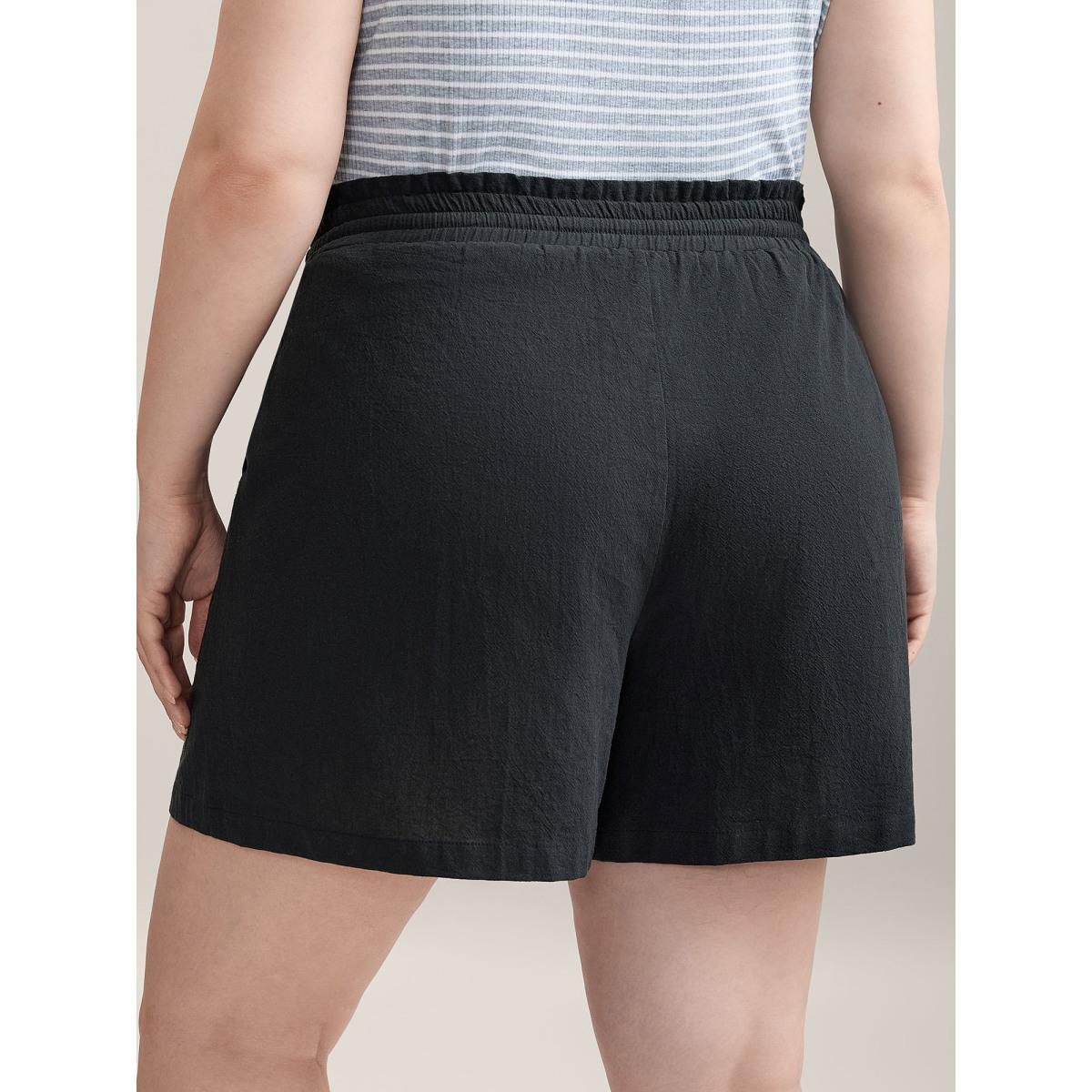 Plus Size Drawstring Waist Pockets Straight-Leg Shorts Women Black Casual Drawstring Straight Leg Casual Shorts BloomChic 22-24/3X Product Image