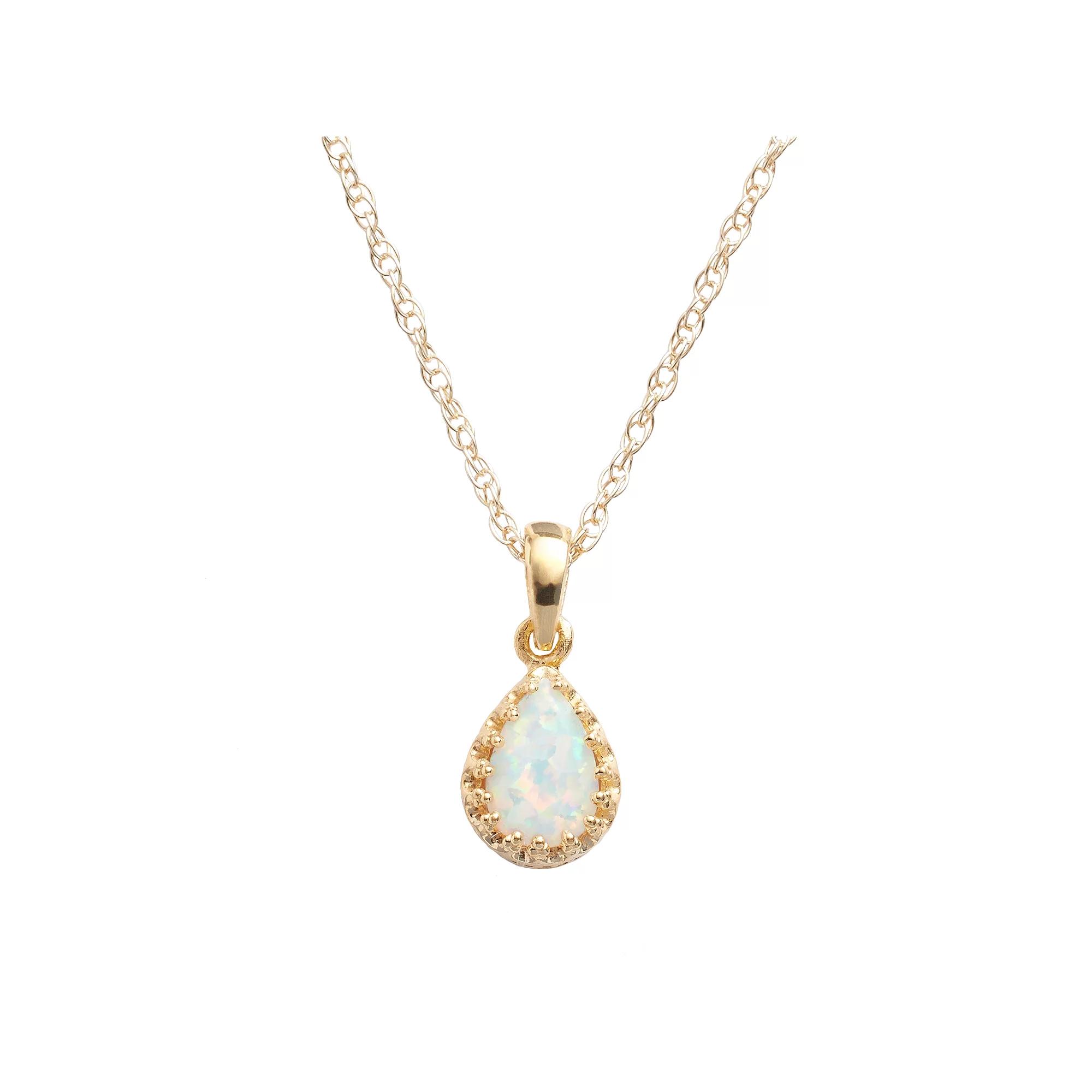 Designs by Gioelli 14k Gold Over Silver Lab-Created Opal Teardrop Pendant, Women's, Size: 18", White Product Image