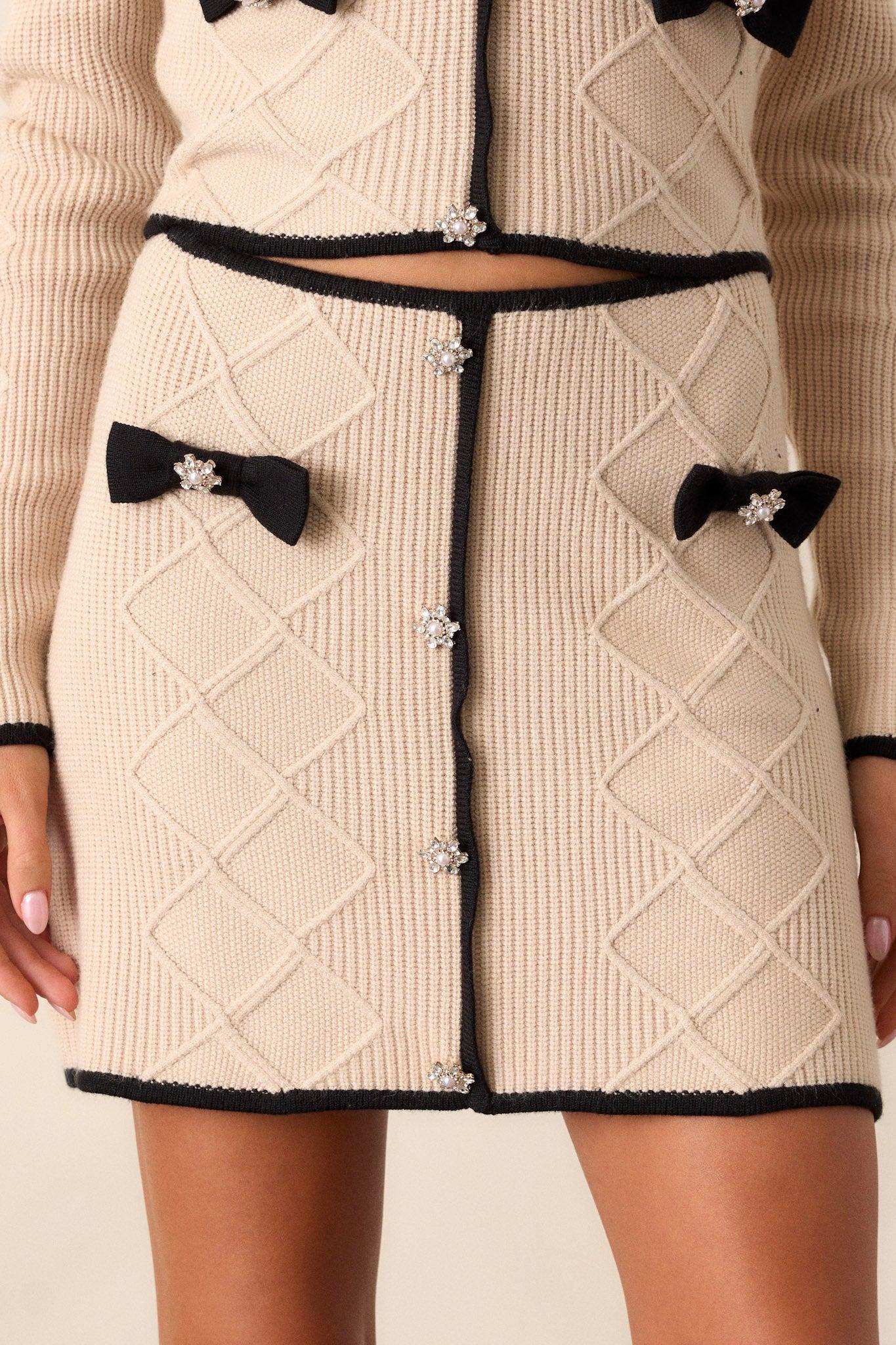 Firelight Lane Beige Knit Embellished Mini Skirt Product Image
