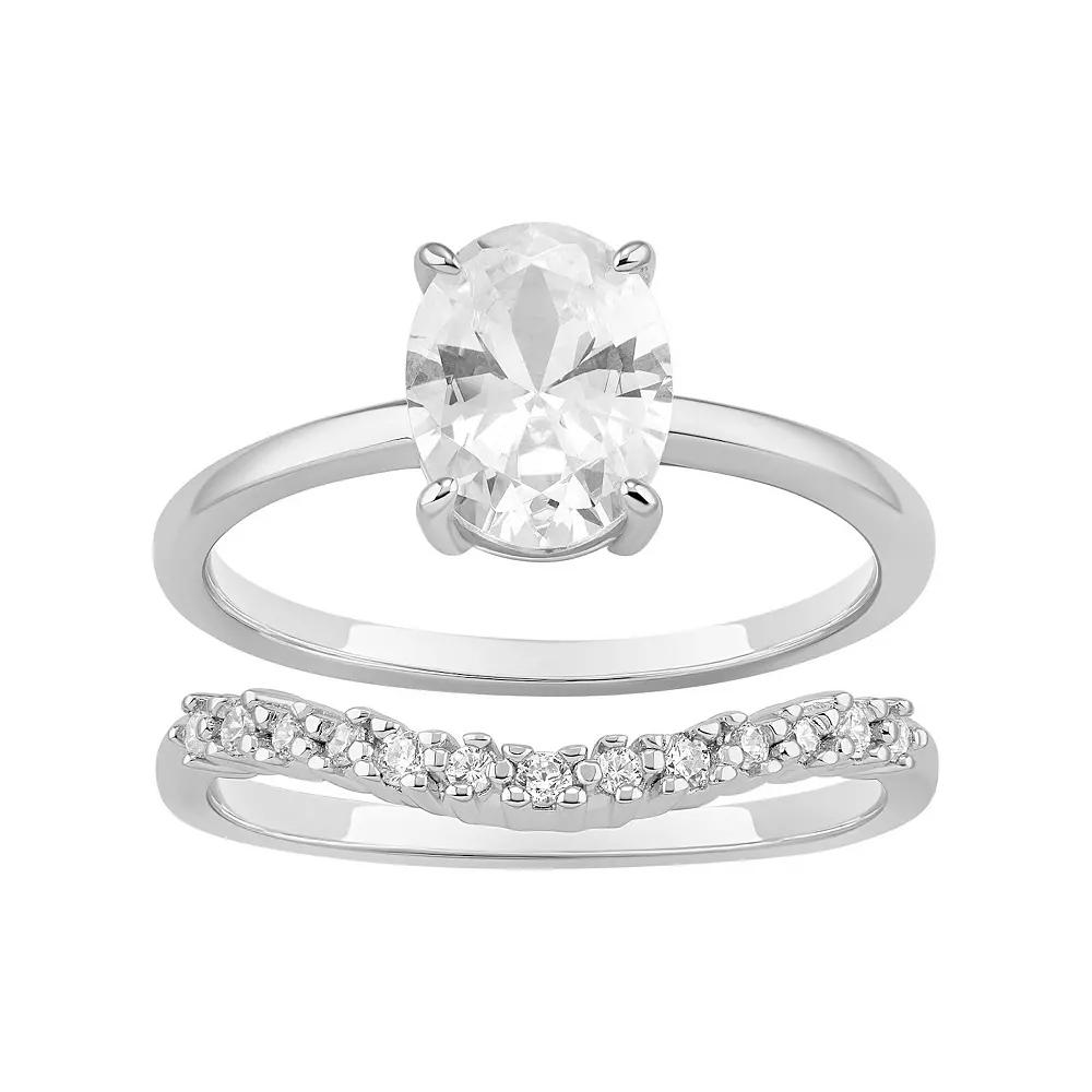 PRIMROSE Sterling Silver Cubic Zirconia Band Ring Duo Set, Women's, Size: 9, Sterling Clear Product Image