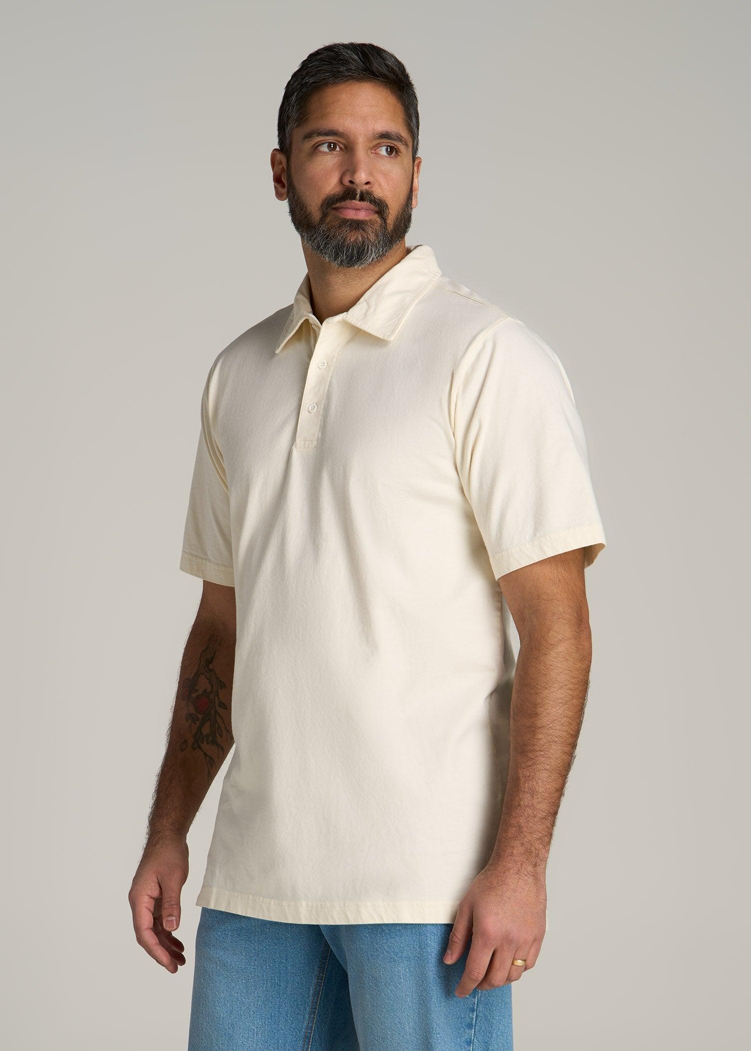 LJ&S Ultra Soft Short Sleeve Cotton Polo for Tall Men in Antique White Male Product Image