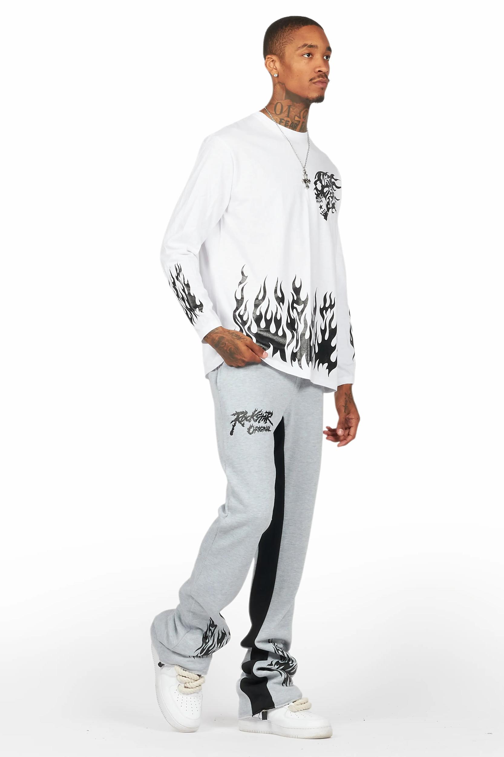 Bubble White/Grey Long Sleeve T-Shirt/Baggy Pant Set Male Product Image