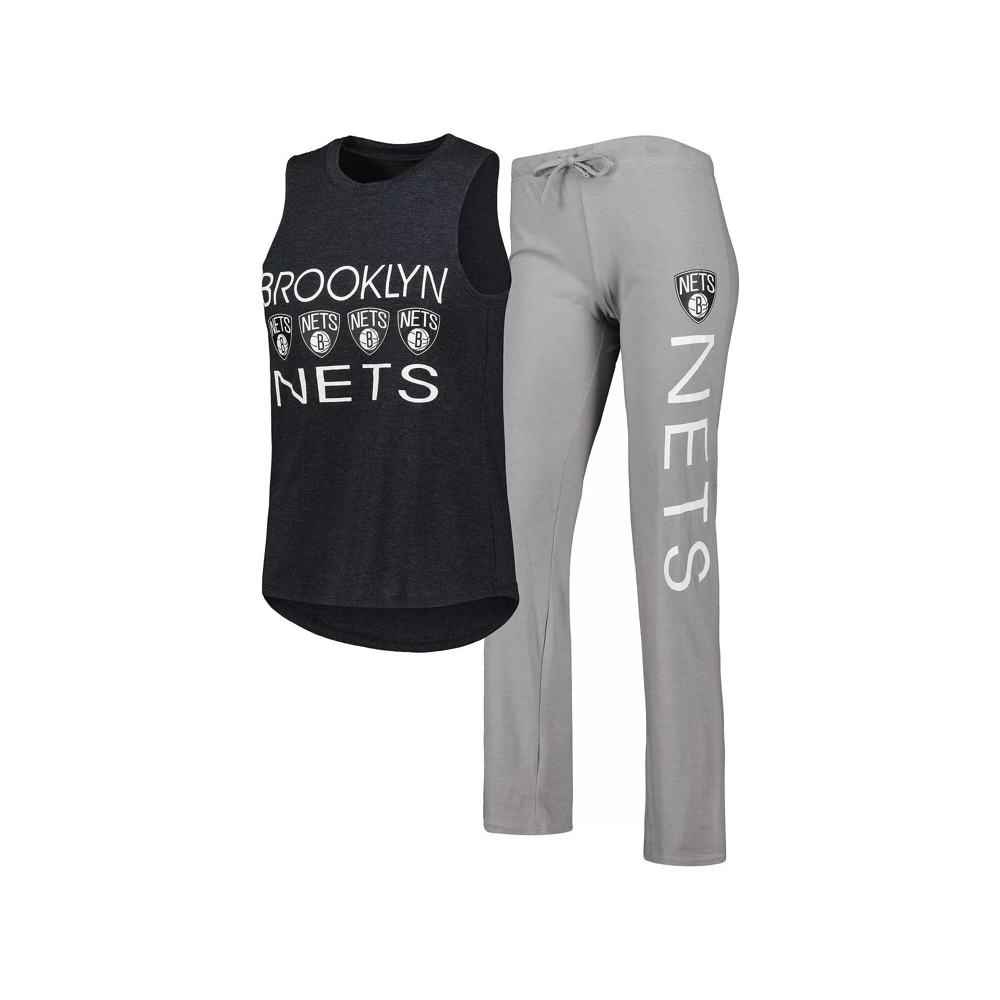 Women's Concepts Sport Gray/Black Brooklyn Nets Team Tank Top & Pants Sleep Set,  Product Image