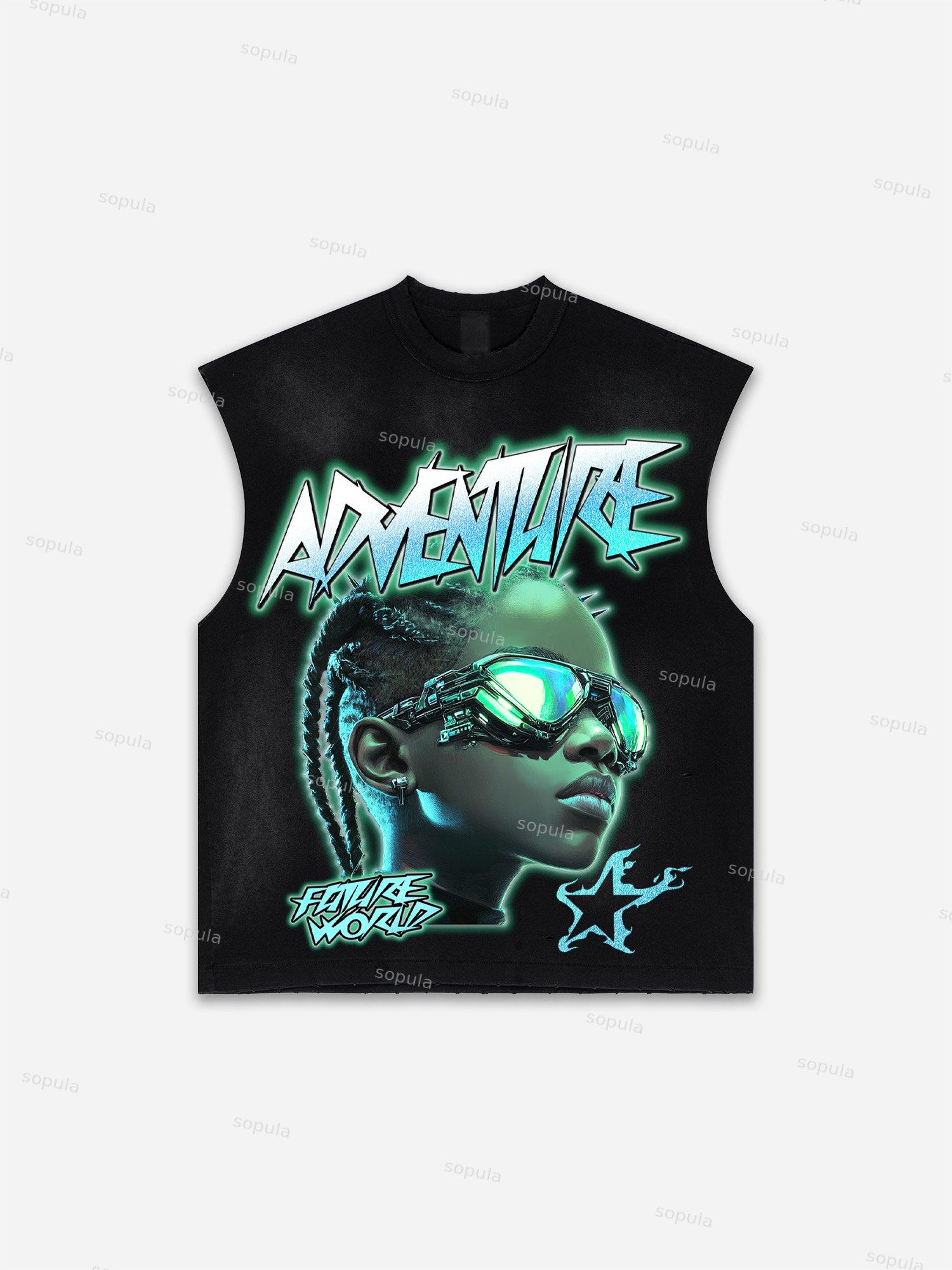 Sopula Men's Lips Graphic Print Distressed Tank Tops Sleeveless Shirts Product Image