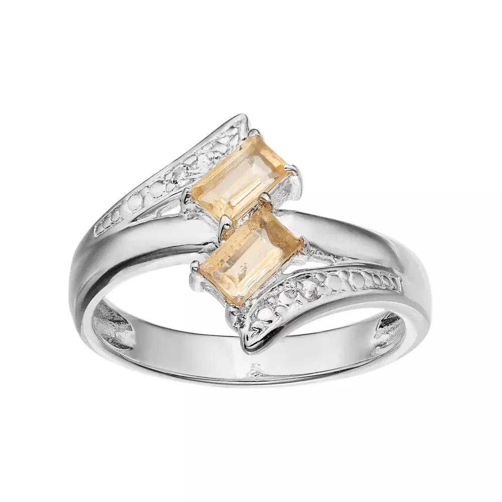 Gemminded Sterling Silver Citrine & White Topaz Two Stone Bypass Ring, Women's,  Product Image