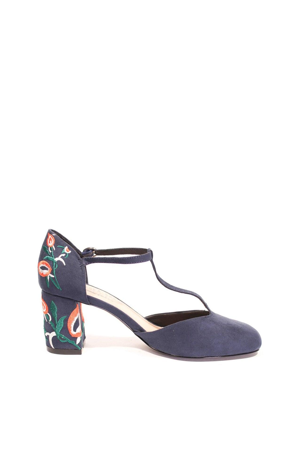 Frenchie T-Strap Embroidered Heels Product Image