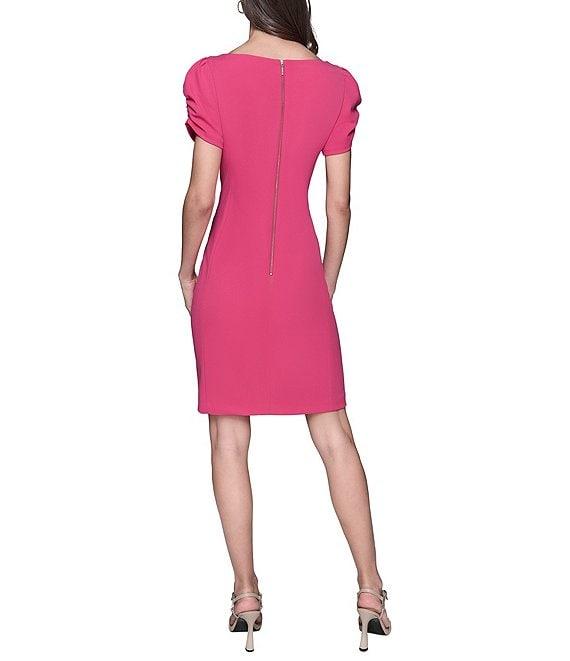 KARL LAGERFELD PARIS Scuba Crepe Crew Neck Short Sleeve Ruched Sheath Mini Dress Product Image