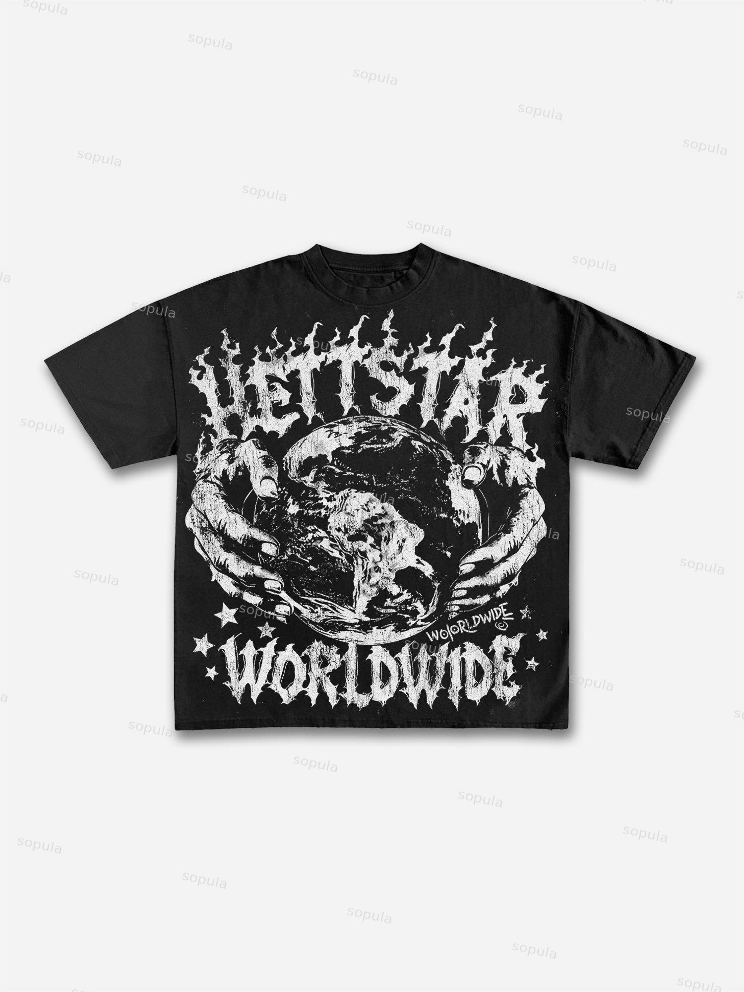 Retro Worldwide Graphic Cotton T-shirt Product Image