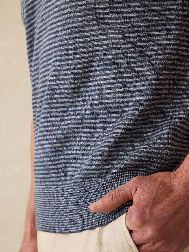Short-Sleeve Linen Sweater Polo - Cayman Navy Feeder Product Image