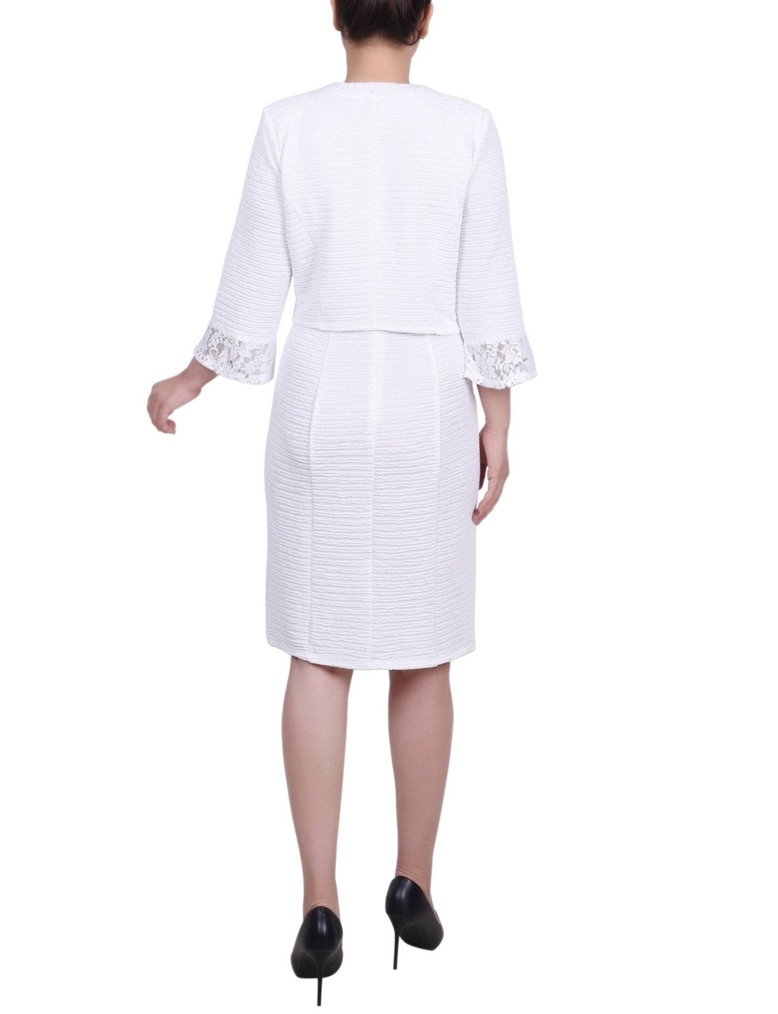 White Two Piece Novelty Knit and Lace Dress Set - Petite Product Image