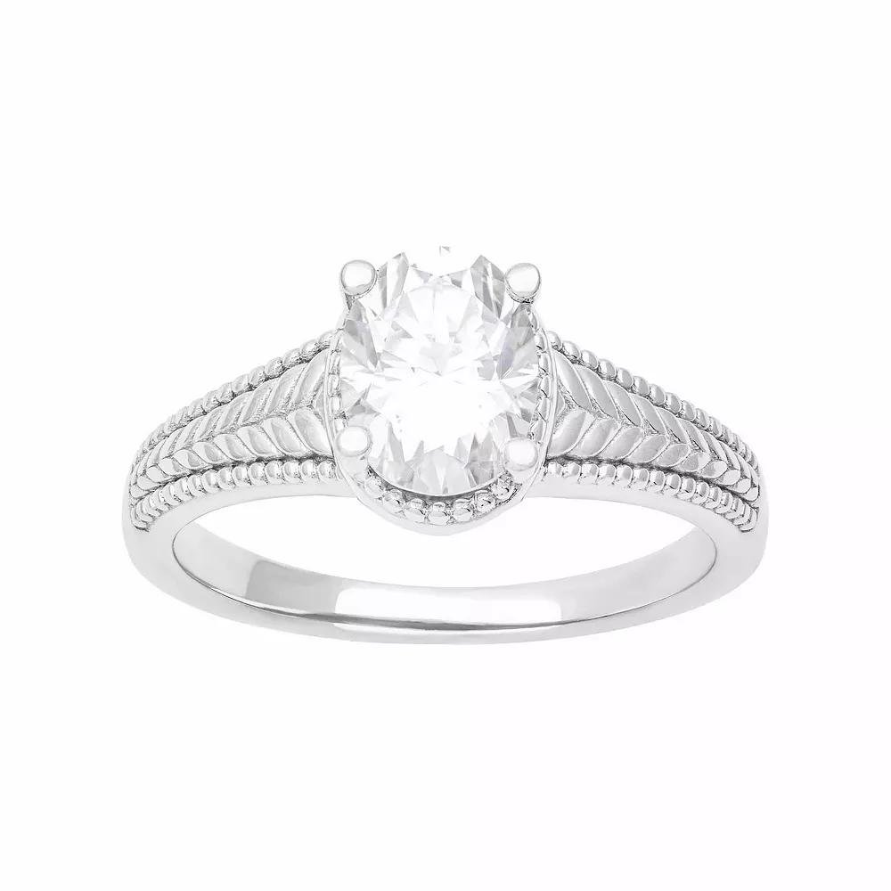 Love Always Sterling Silver Lab-Created Moissanite Textured Band Engagement Ring, Women's, Size: 9 Product Image