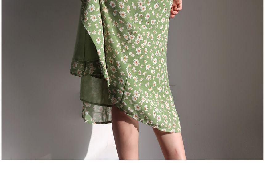 Spaghetti Strap Floral Slim-Fit Slit Midi Dress Product Image