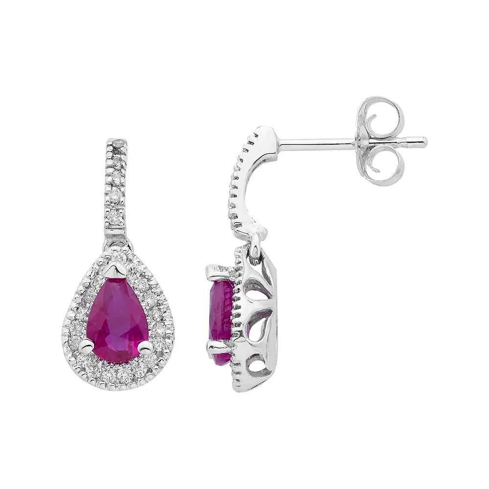 14k Gold Ruby & 1/5 Carat T.W. Certified Diamond Teardrop Earrings, Women's, White Product Image
