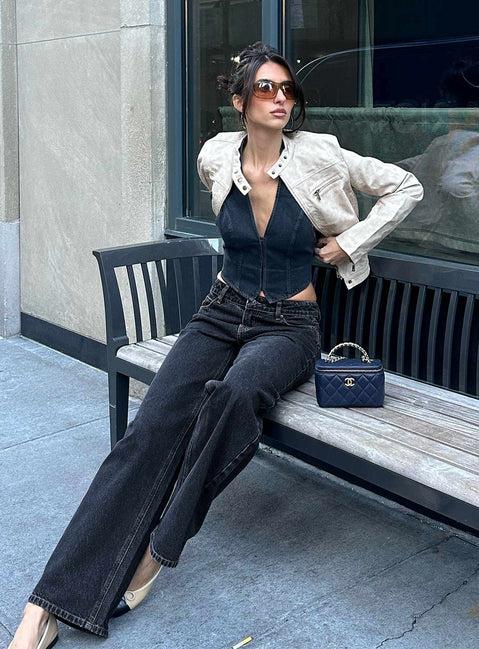 Top Model Low Rise Straight Leg Jeans Charcoal Product Image