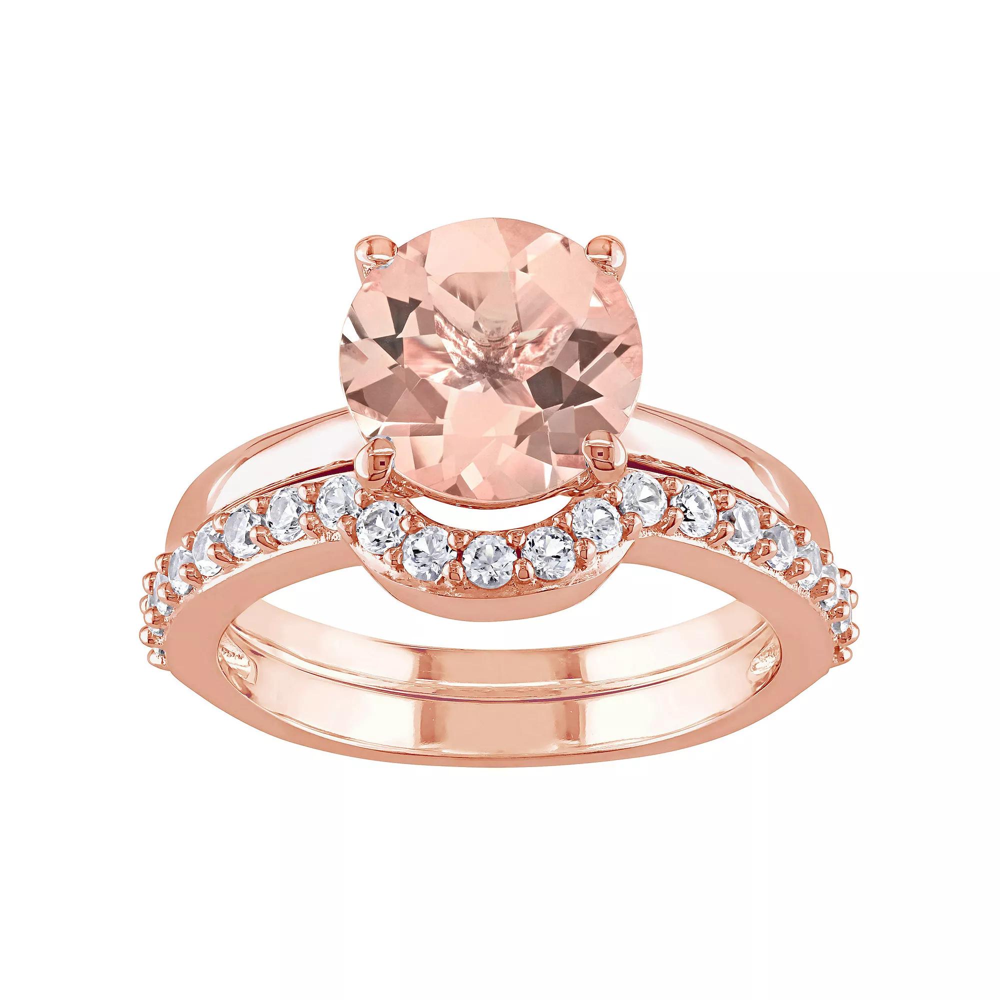 Stella Grace 10K Rose Gold Morganite & Created White Sapphire Bridal Ring Set, Womens 10k Rsgold Product Image