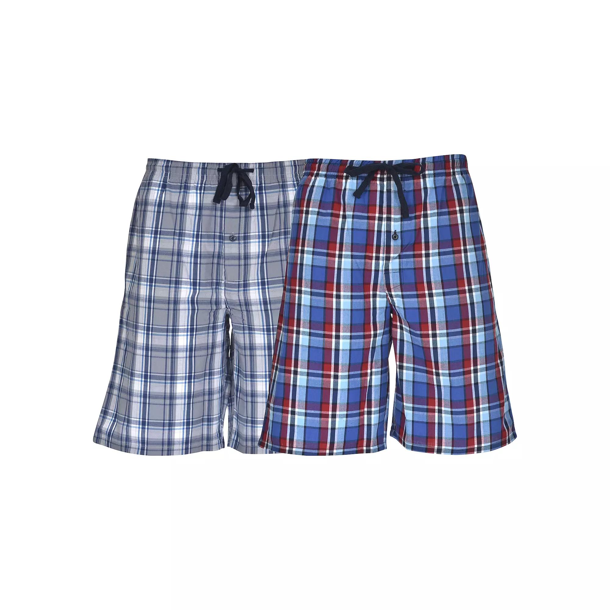 Men's Hanes® Classics 2-pack Plaid Woven Pajama Shorts, Size: XL, Light Blue Red Plaid Product Image