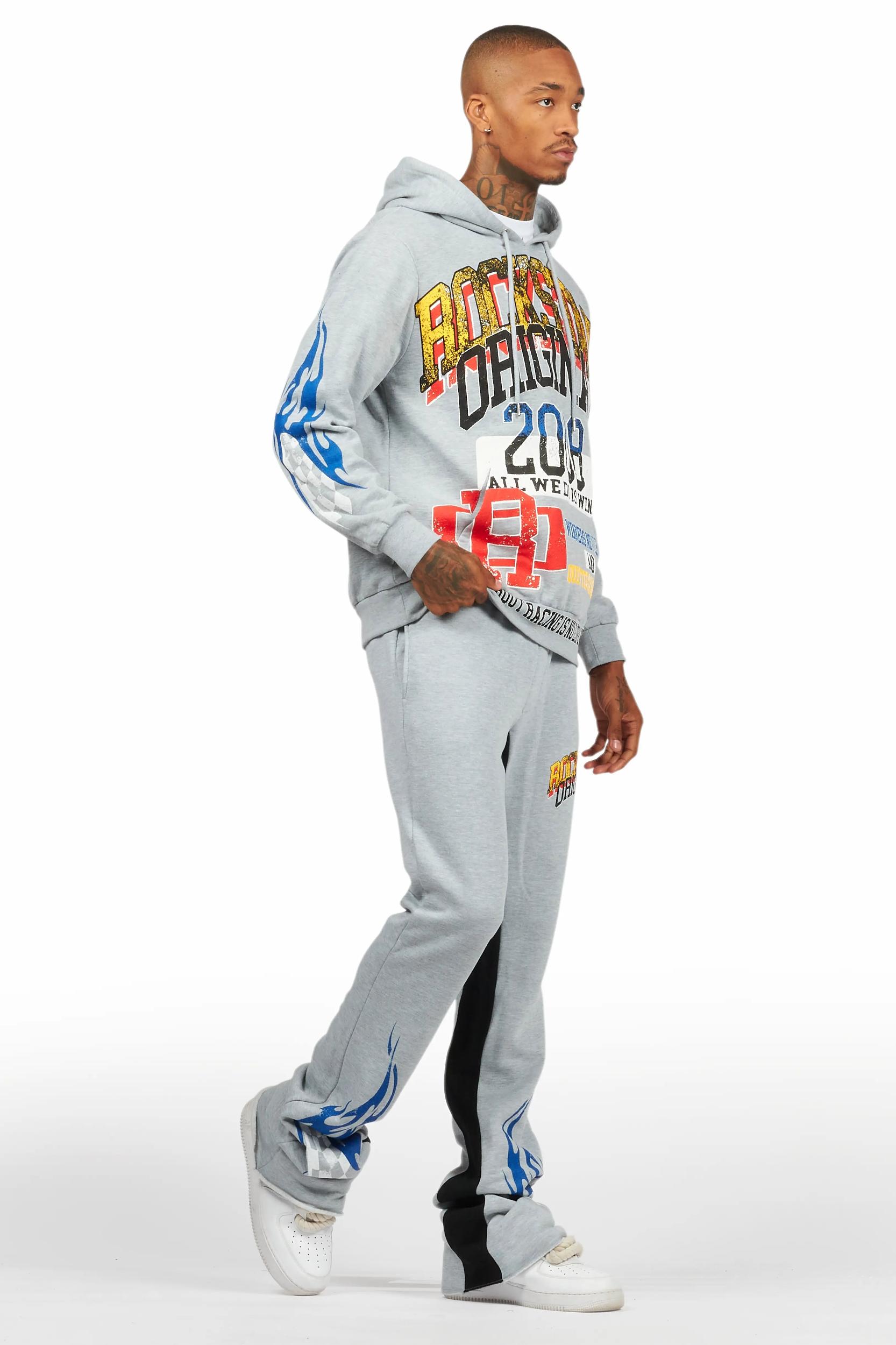 Colorful Race Heather Grey Hoodie/Baggy Track Pant Set Male Product Image