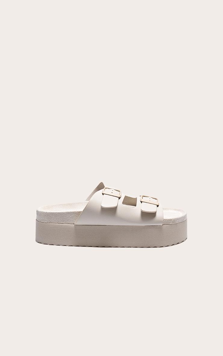 Cream PU Round Toe Twisted Strap Footbed Flat Sandals Product Image