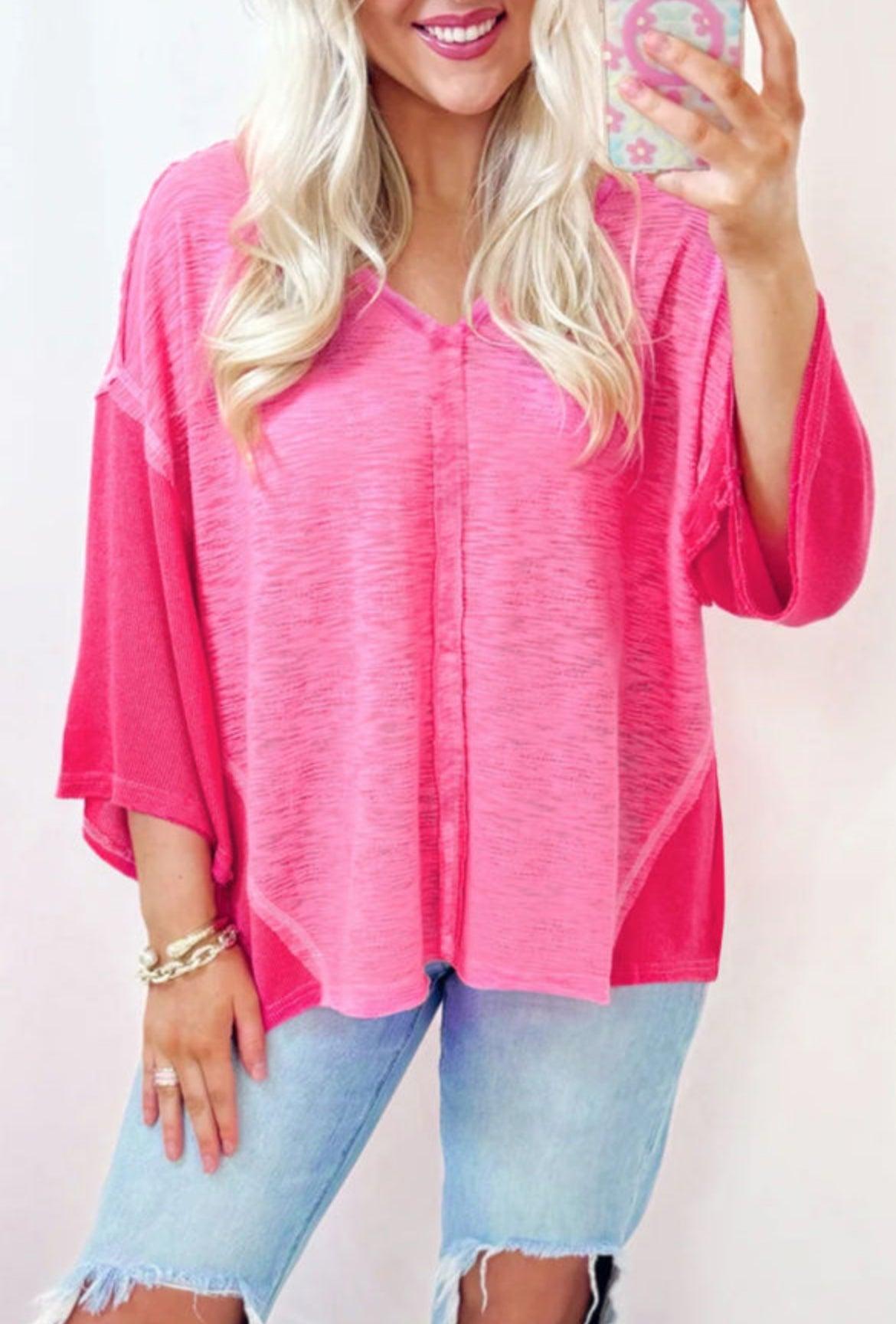 3/4 Sleeve Pink Top- Preorder Product Image