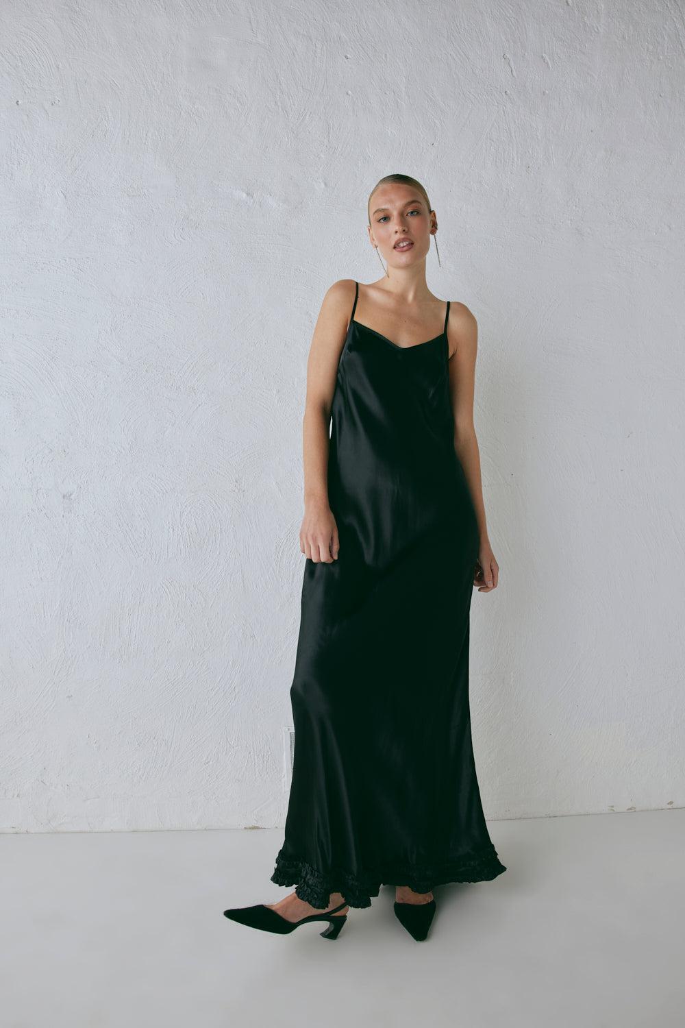 Alber Satin Maxi Dress Black Product Image